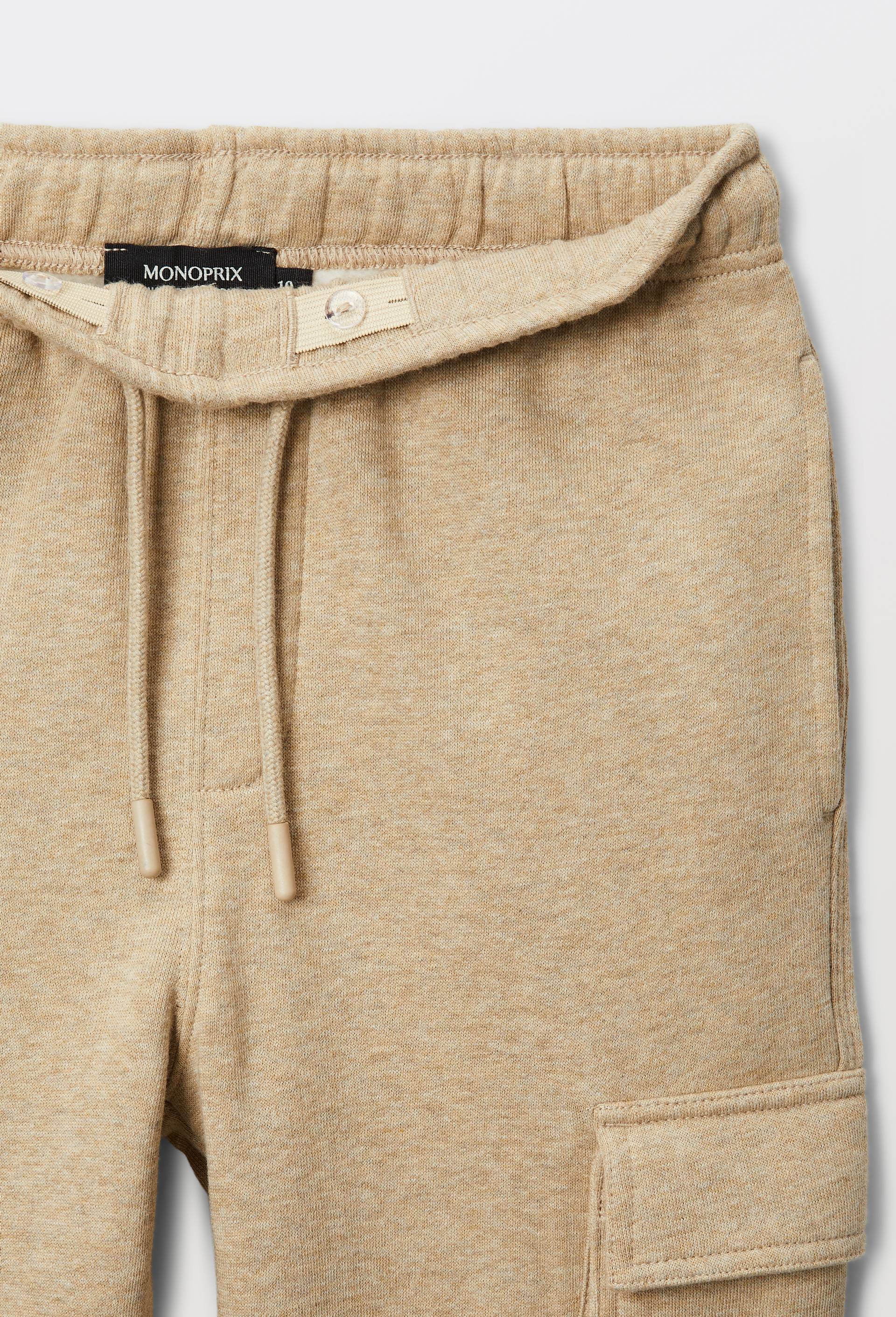 Jogging cargo en molleton uni en coton BIO GOTS, Beige, large image number 3.0