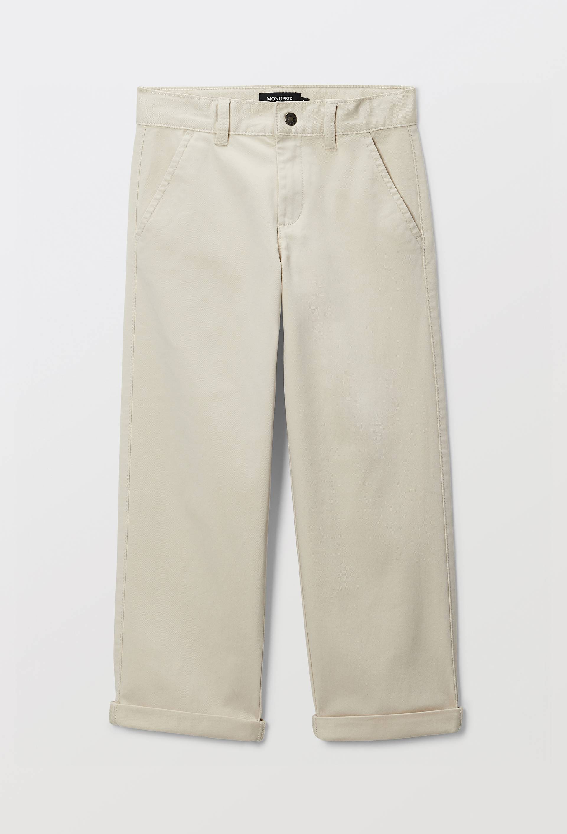 Pantalon chino droit uni, en coton, Beige, large image number 2