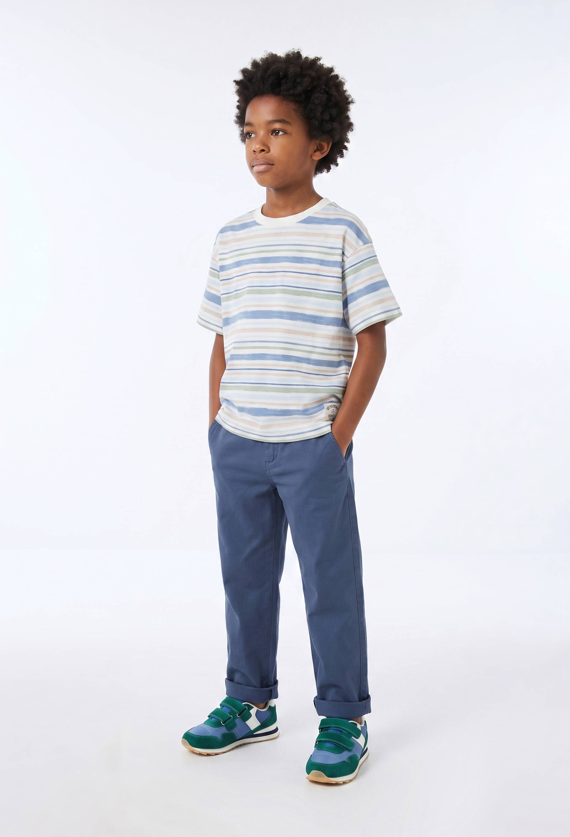 Pantalon chino droit uni, en coton, Bleu fonc&eacute;, swatch image
