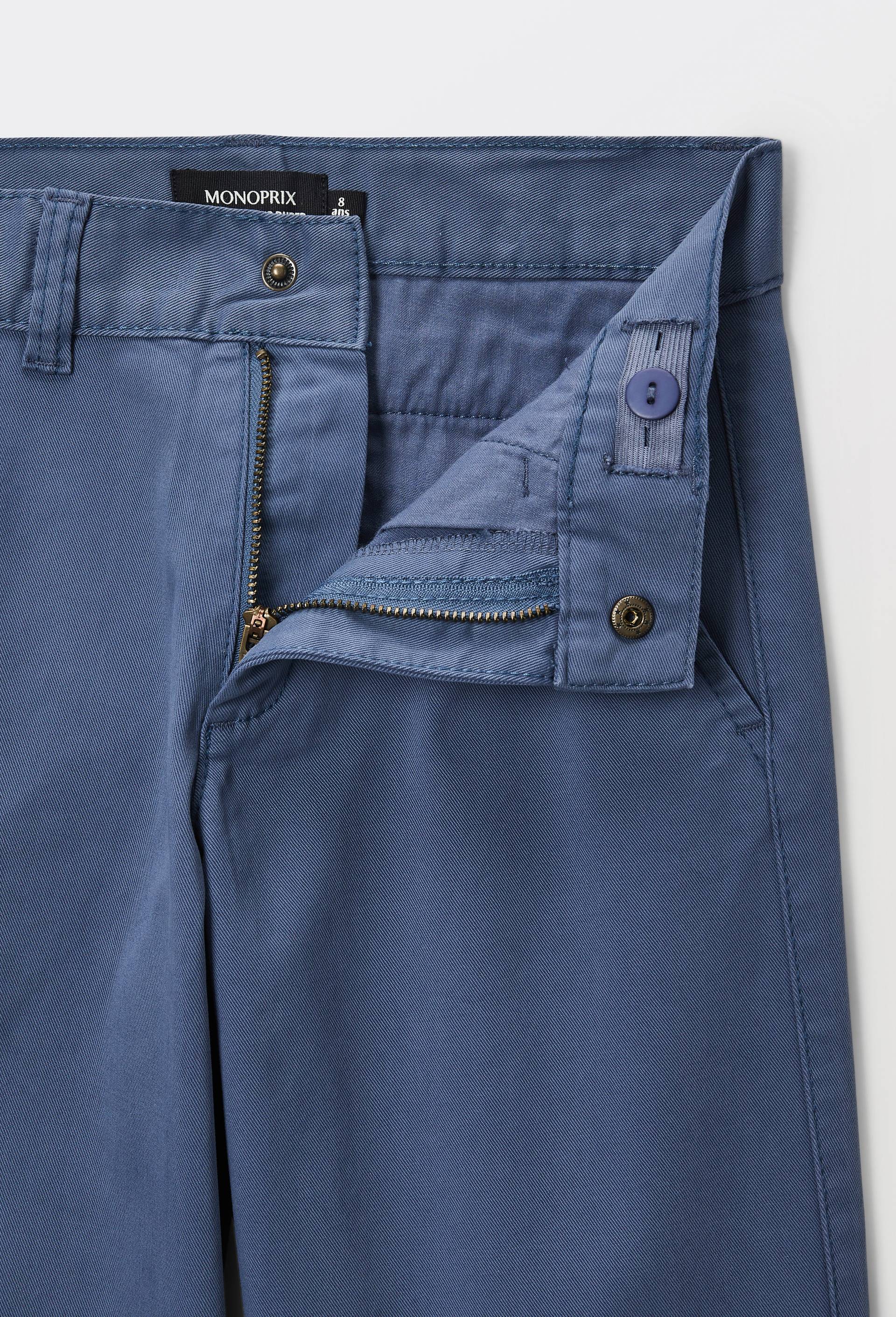 Pantalon chino droit uni, en coton, Bleu fonc&eacute;, large image number 3
