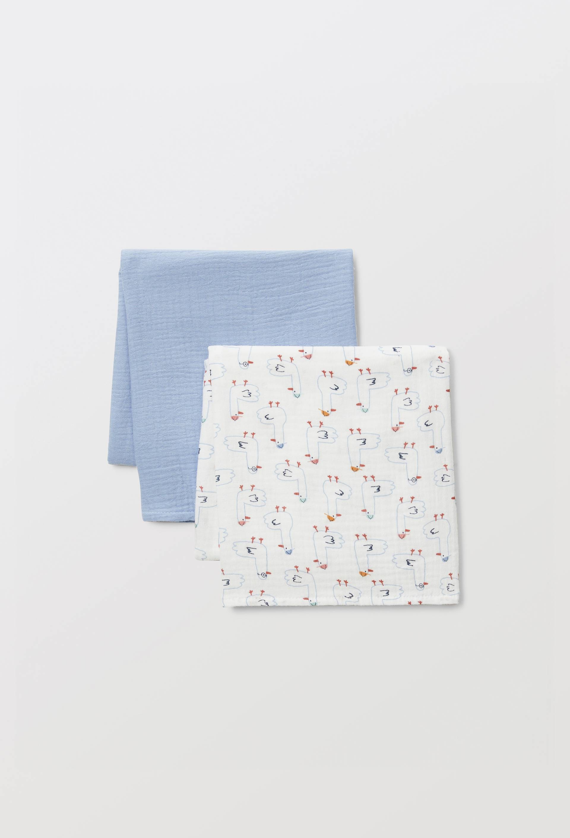 Lot de 2 langes en gaze de coton imprim&eacute; en coton BIO GOTS, Bleu, large image number 1