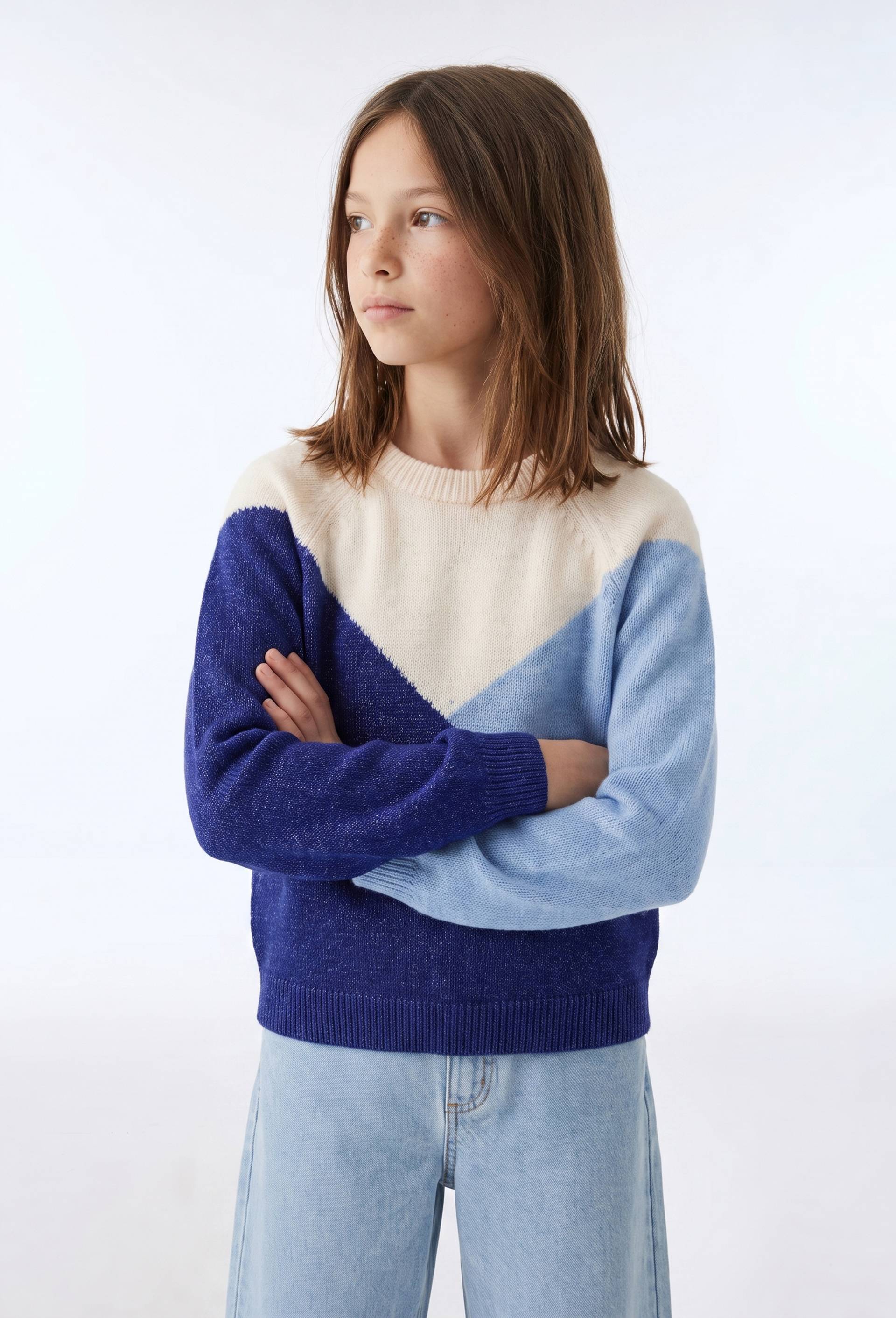 Pull colorblock contenant de la laine, Bleu, swatch image