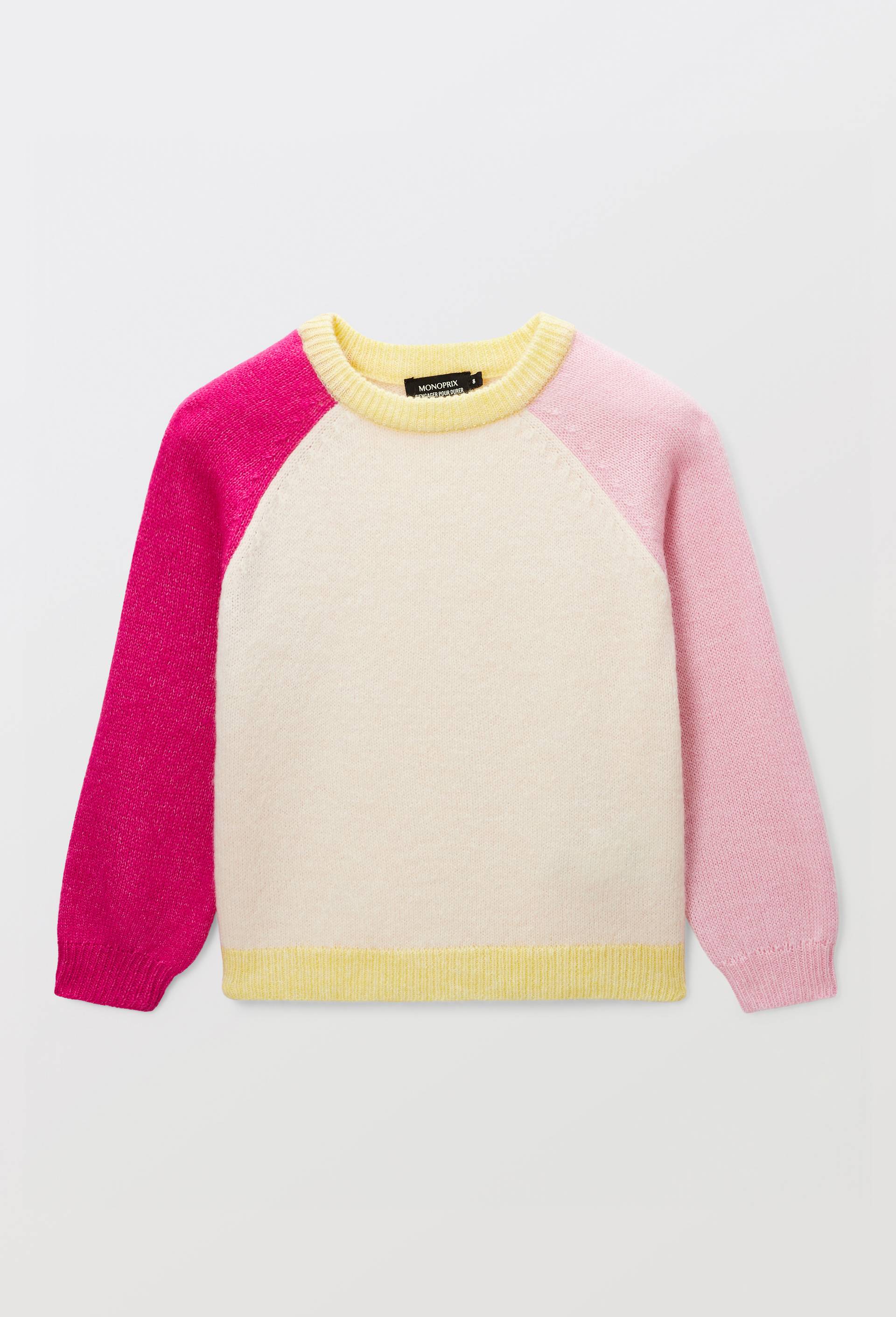 Pull colorblock contenant de la laine, Rose, large image number 1