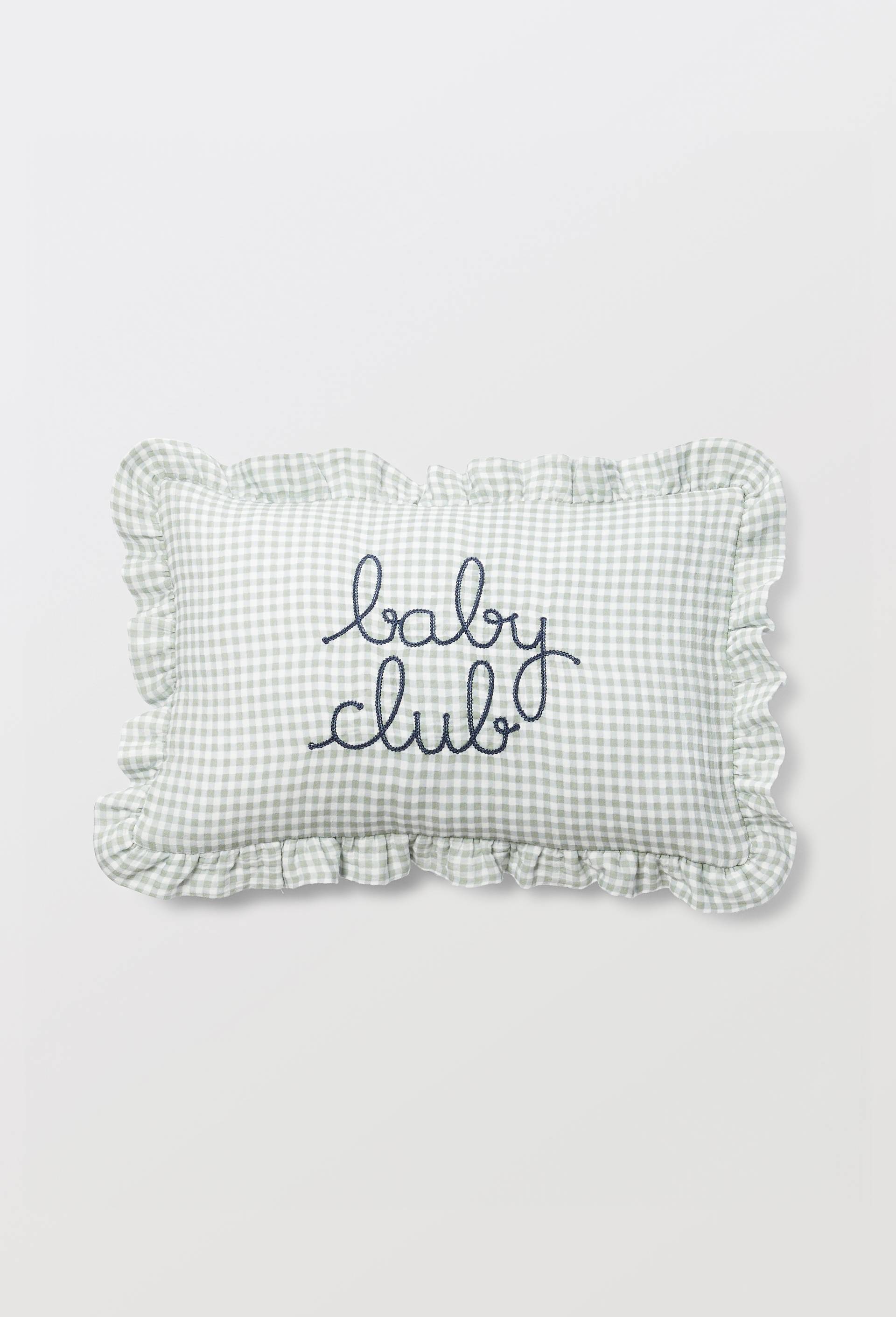Coussin b&eacute;b&eacute; vichy avec volants, Vert clair, large image number 0