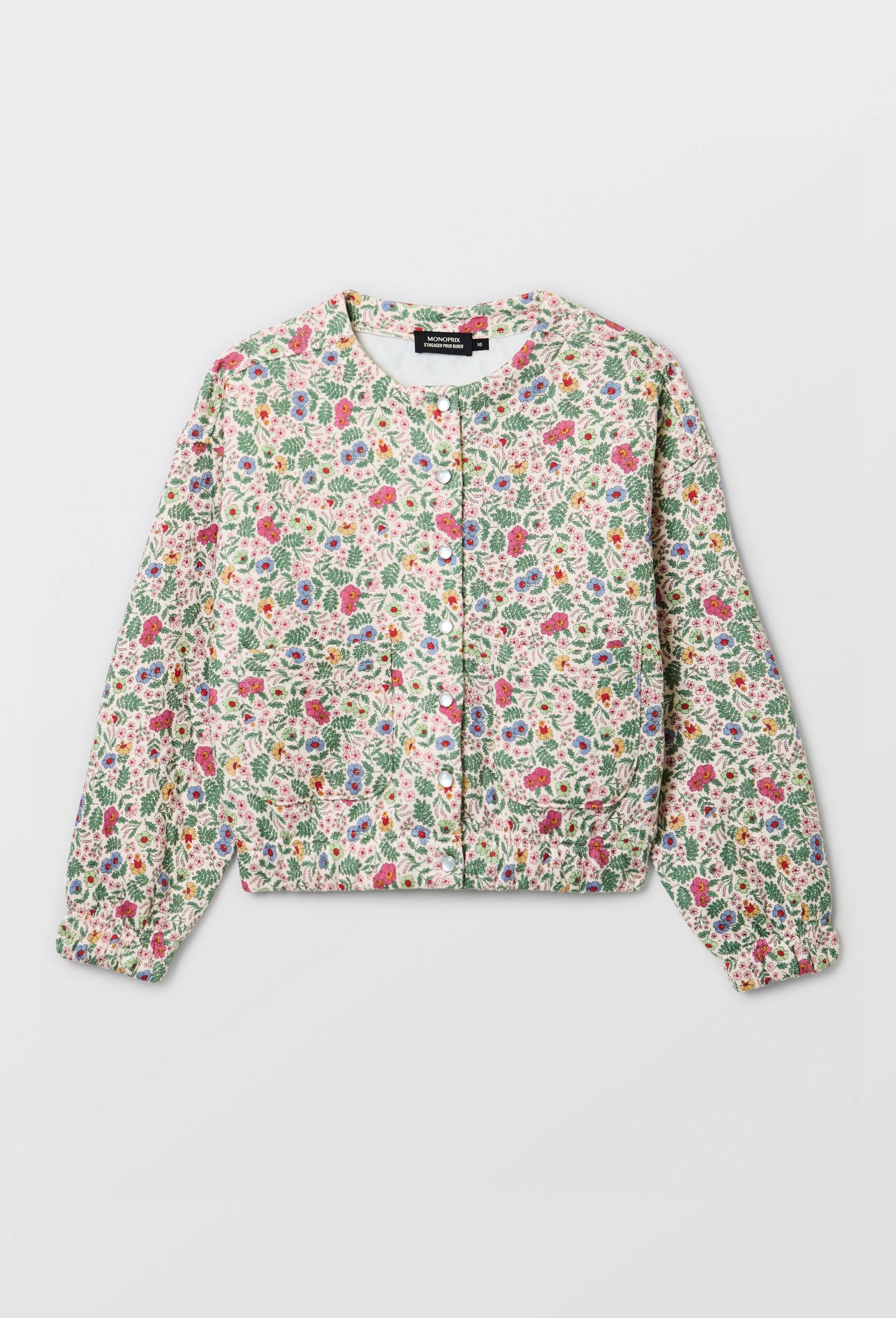 Cardigan en molleton matelass&eacute; imprim&eacute;, Beige clair, large image number 0