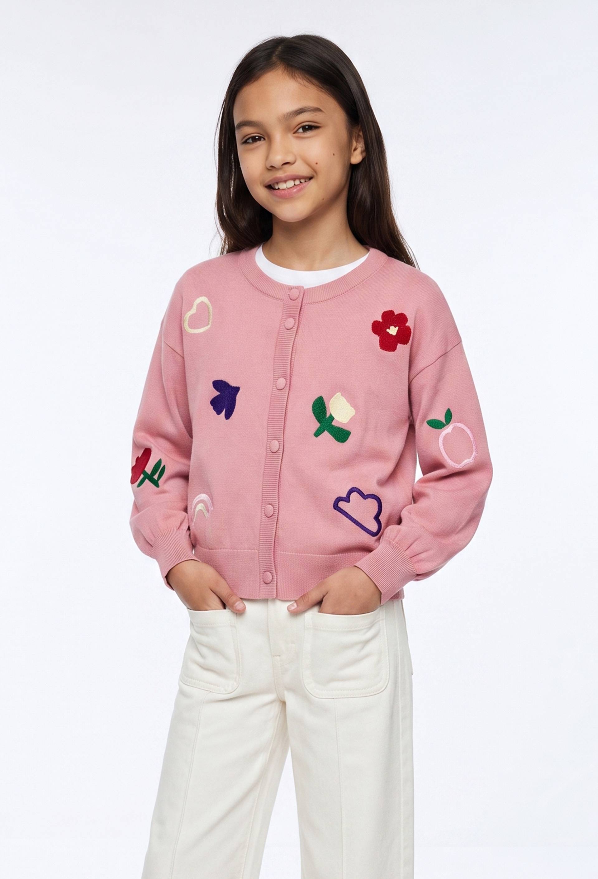 Cardigan brod&eacute; en coton, Rose, large image number 0