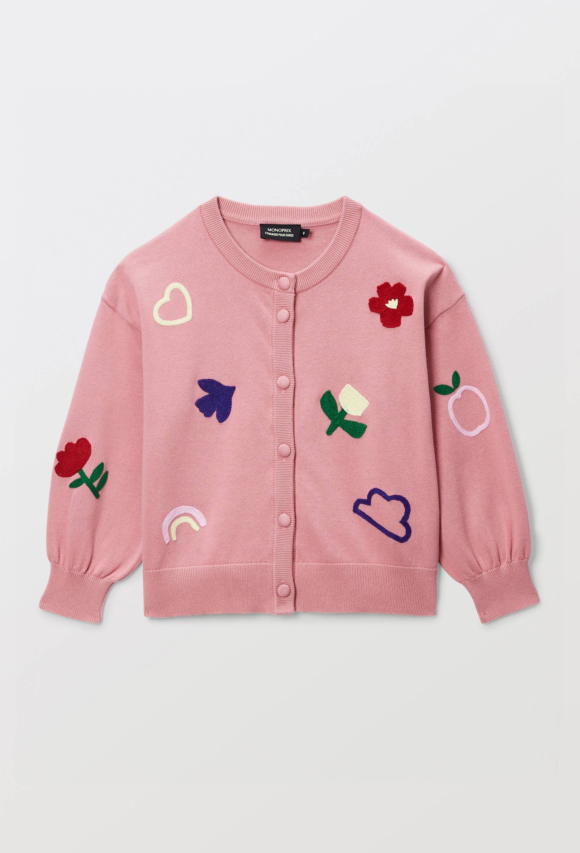 Cardigan brod&eacute; en coton, Rose, large image number 1.0