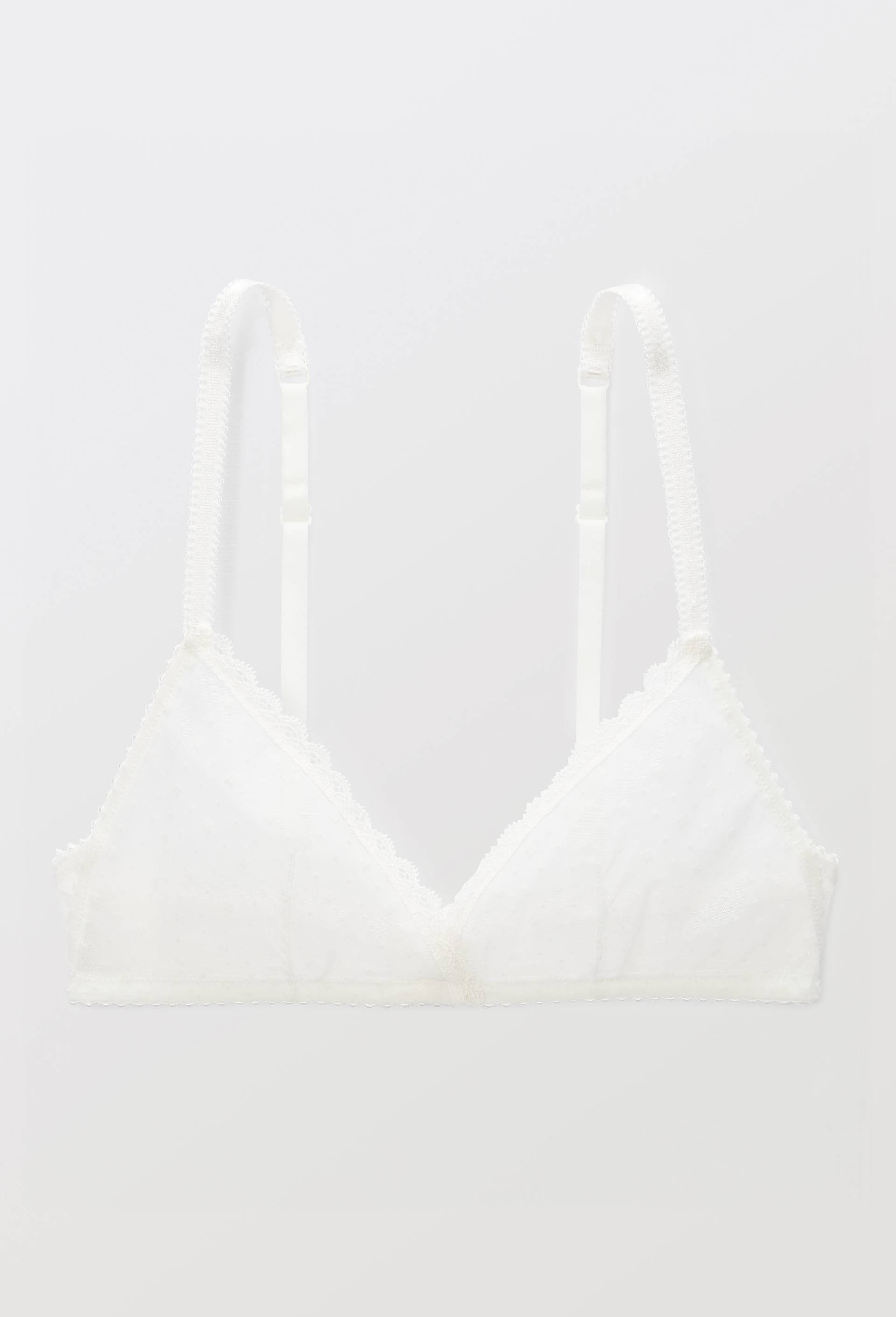Soutien-gorge triangle GINETTE en tulle floqu&eacute;, Ecru, large image number 2.0