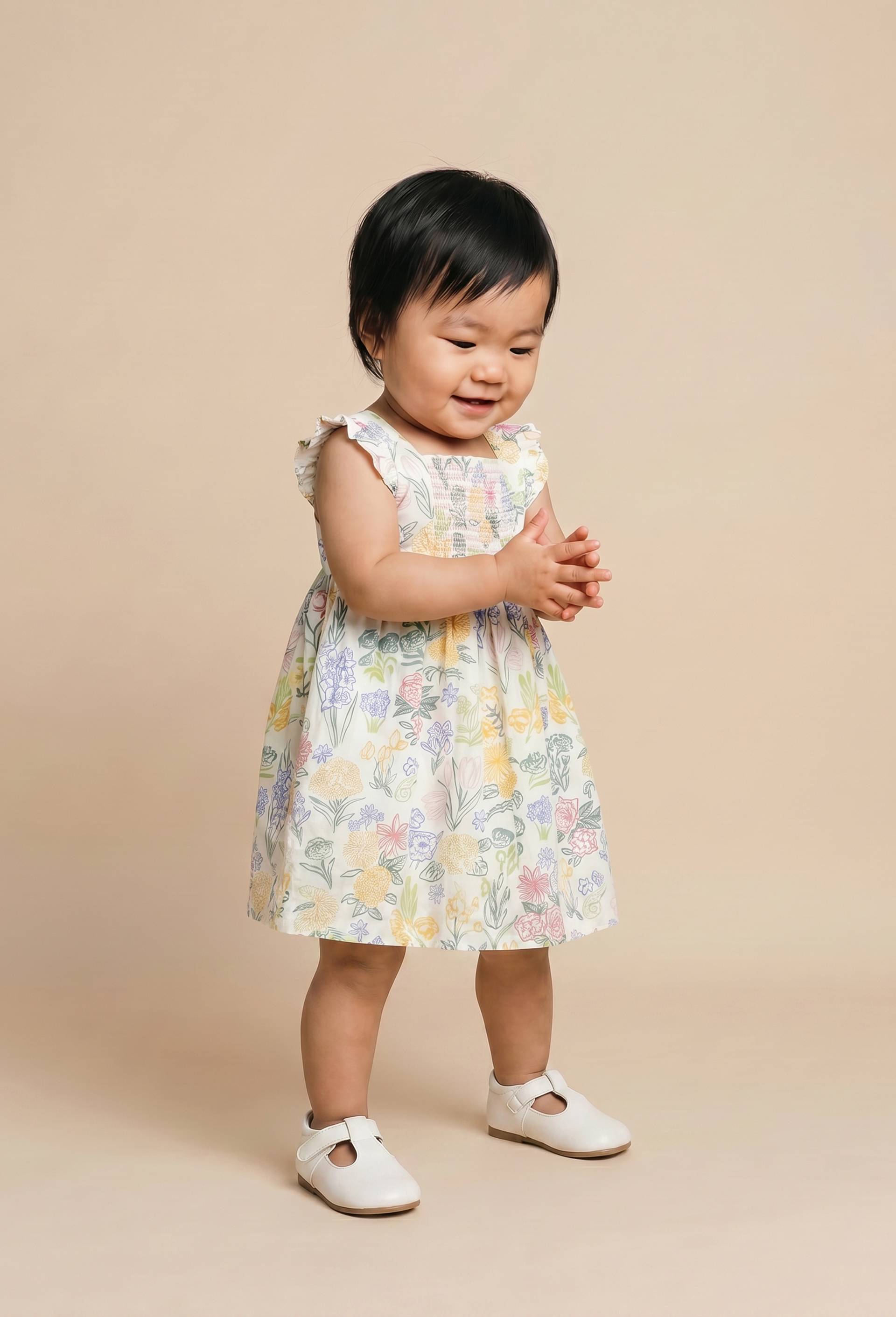 Robe avec bloomer imprim&eacute;s en coton, Beige clair, large image number 1.0