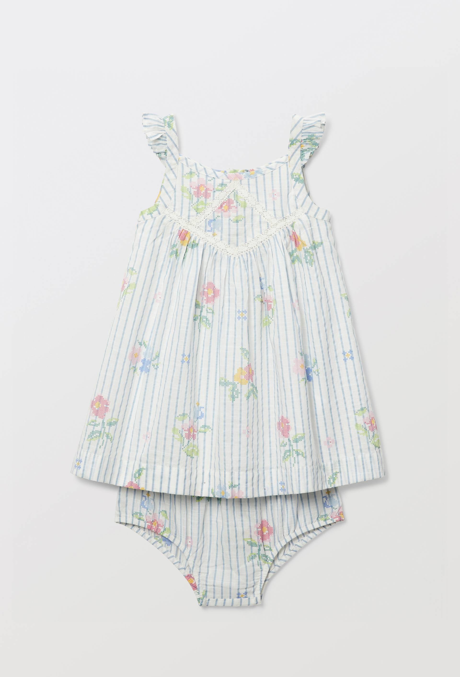 Robe avec bloomer &agrave; carreaux imprim&eacute; en coton, Beige clair, large image number 0.0