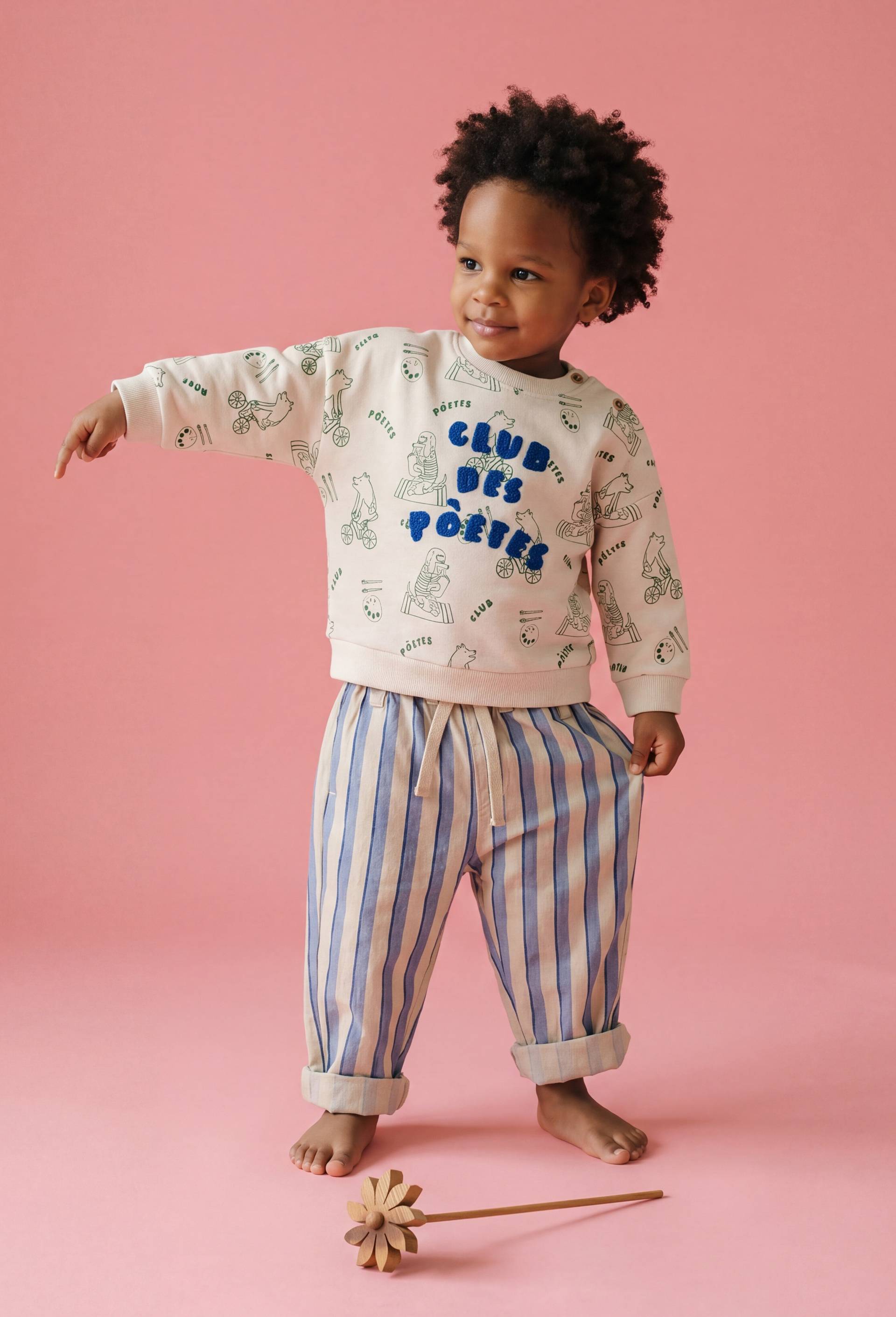 Sarouel raye en coton BIO GOTS, Bleu, large image number 0.0