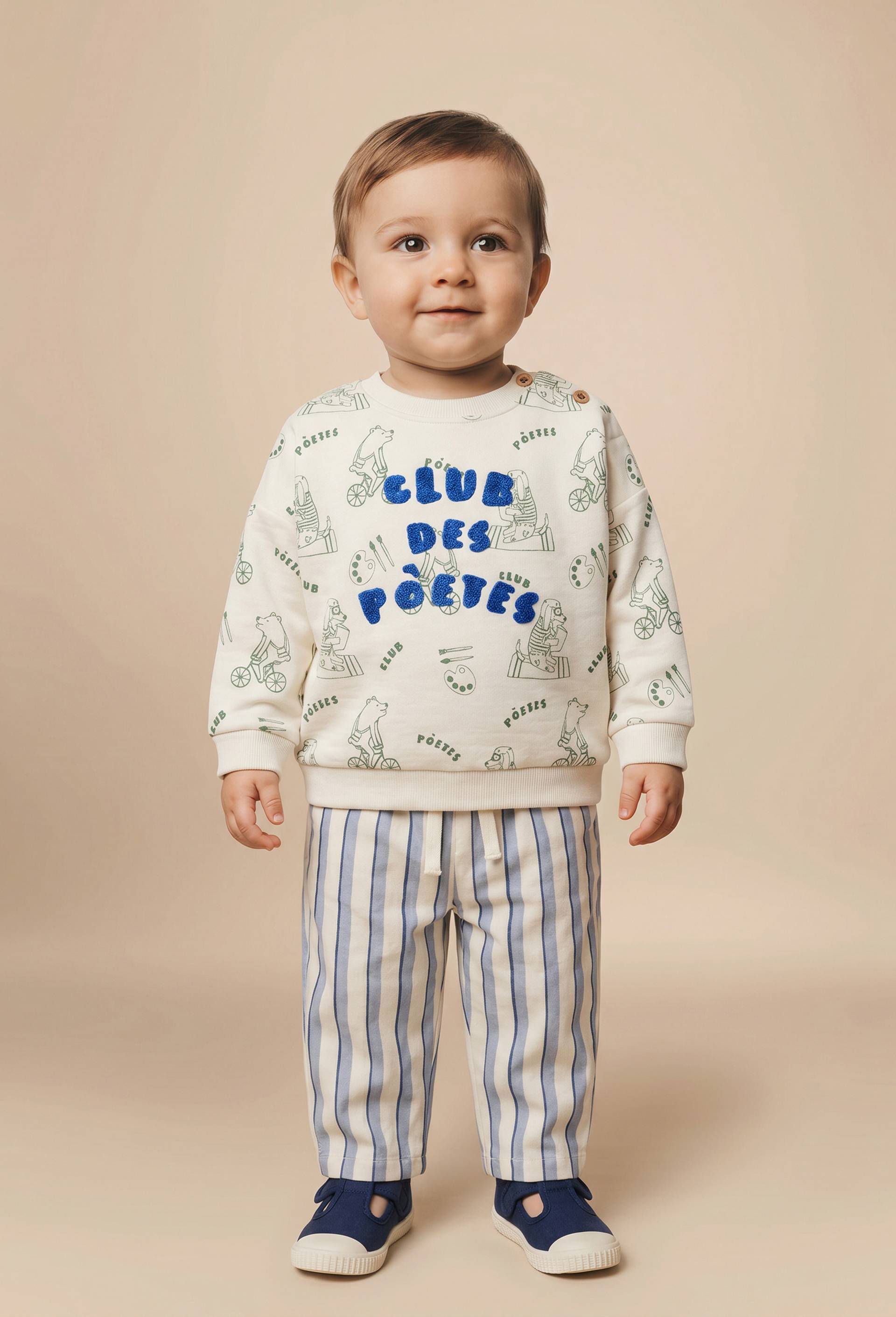 Sarouel raye en coton BIO GOTS, Bleu, large image number 1