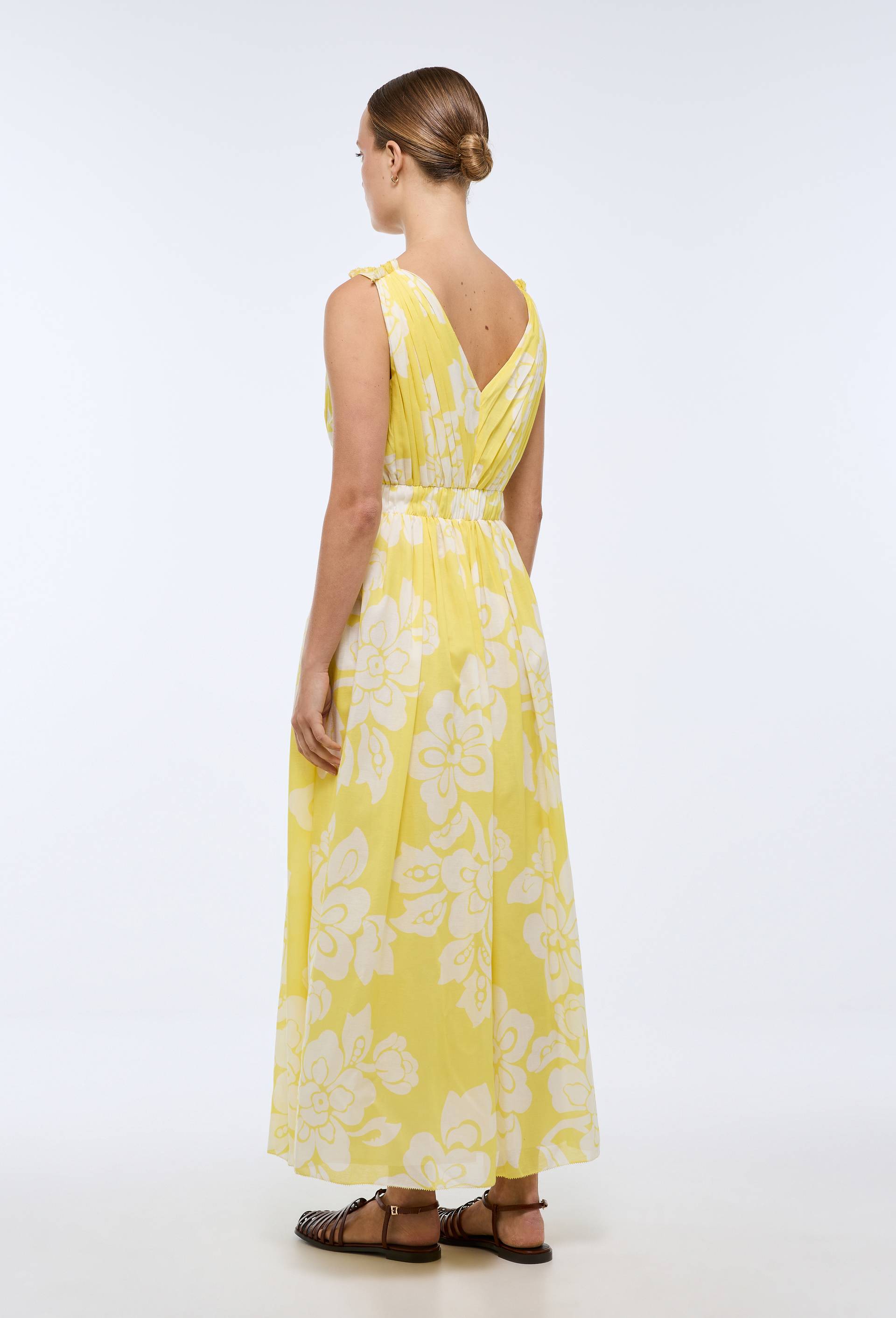 Robe longue cintr&eacute;e imprim&eacute;e en coton, Jaune, large image number 3