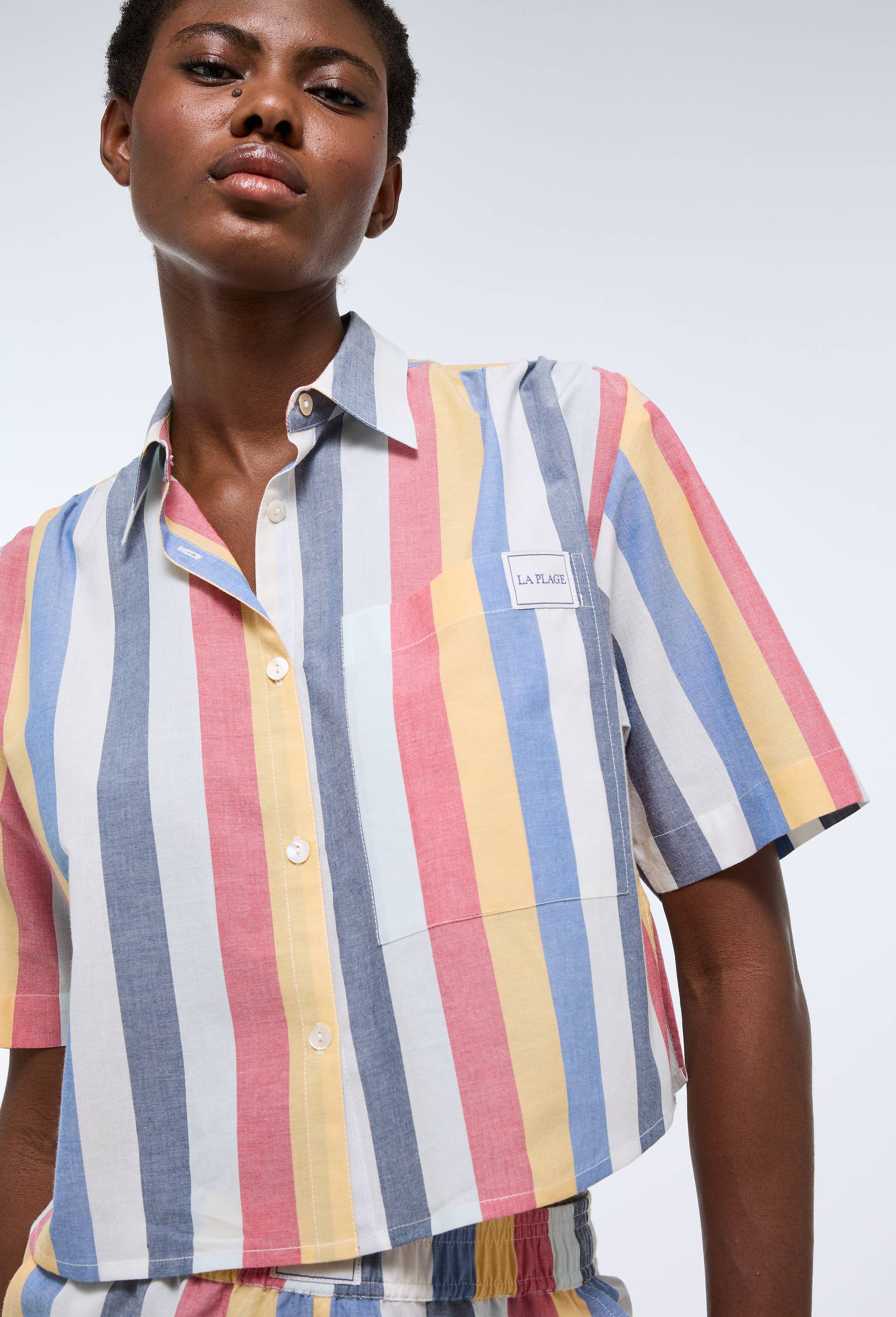 Ensemble chemise et short ray&eacute; en coton BIO GOTS, Bleu, large image number 1