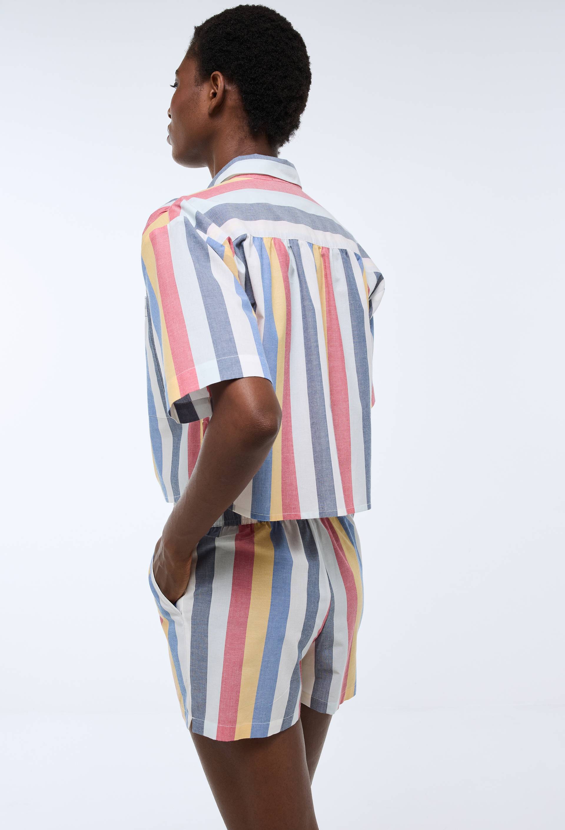 Ensemble chemise et short ray&eacute; en coton BIO GOTS, Bleu, large image number 2