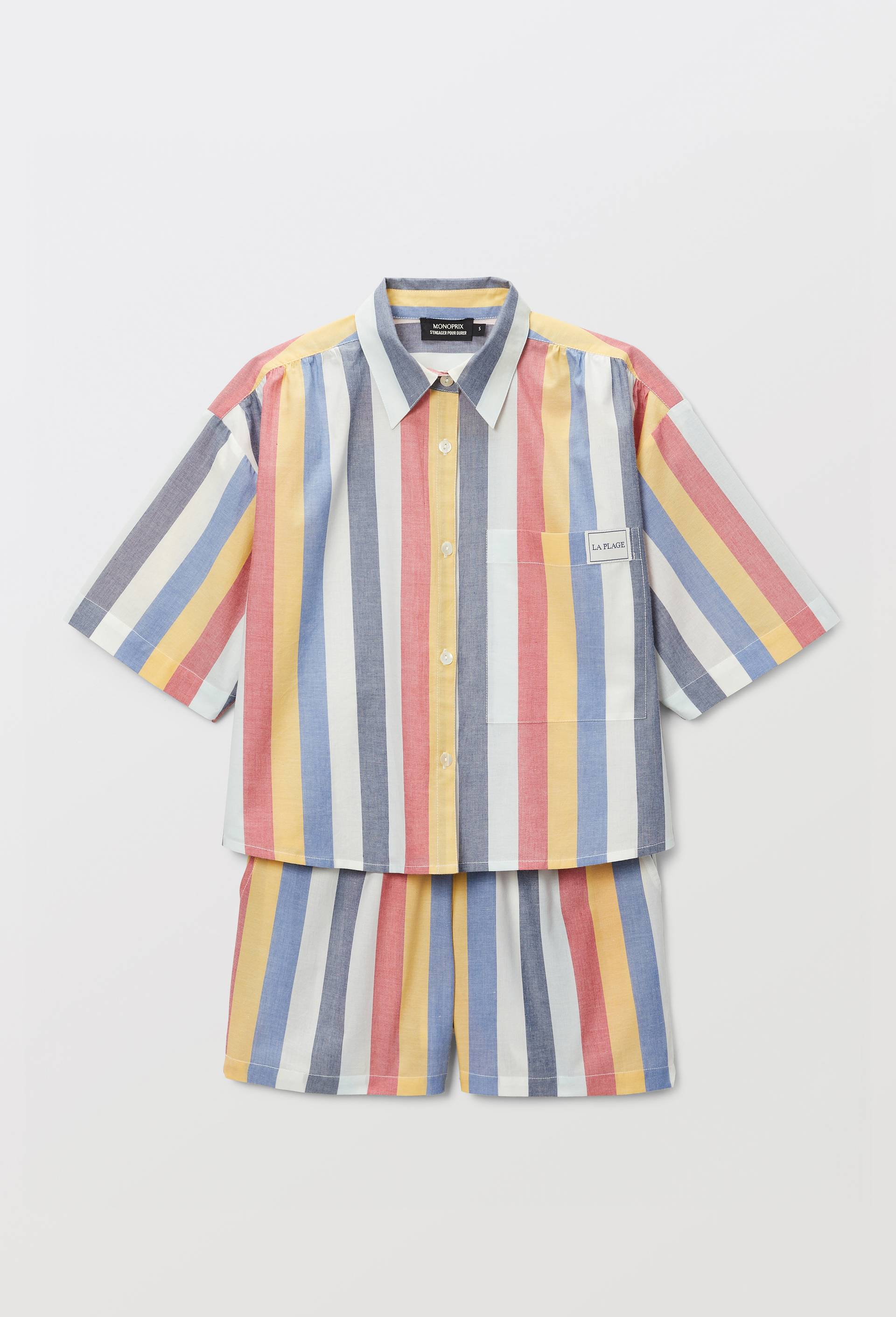 Ensemble chemise et short ray&eacute; en coton BIO GOTS, Bleu, large image number 3.0