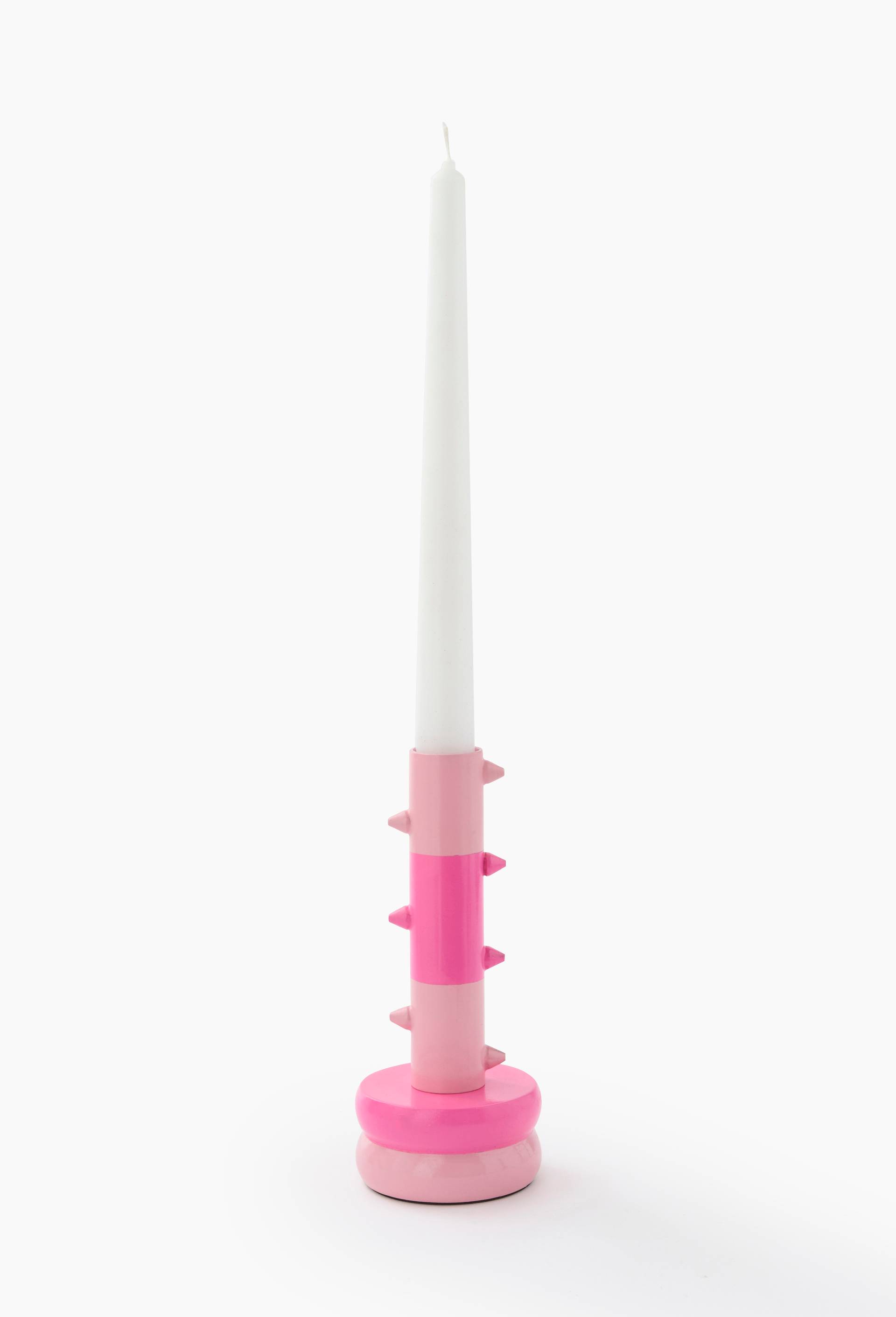 Bougeoir &agrave; rayures, 24x7.5cm, en m&eacute;tal - MESTIZ x MONOPRIX, Rose clair, large image number 0