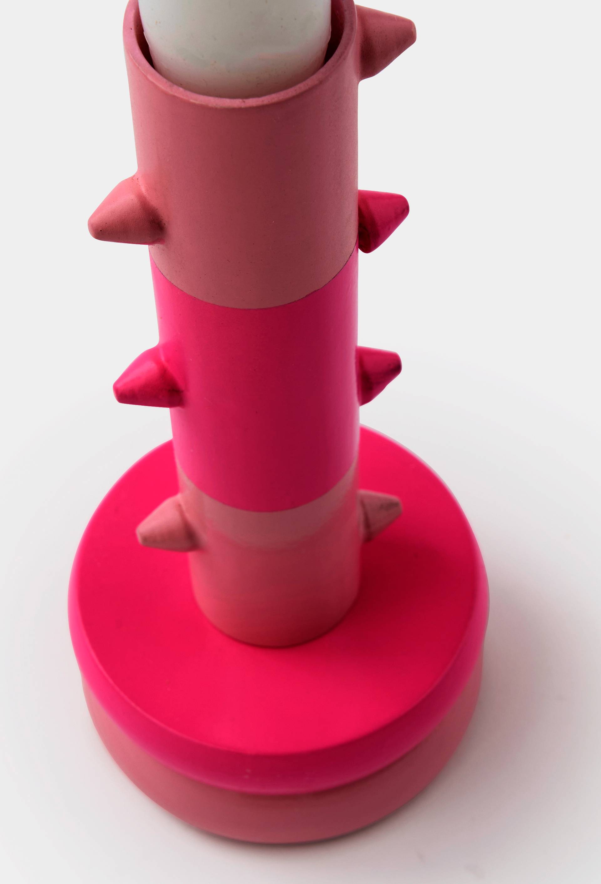 Bougeoir &agrave; rayures, 24x7.5cm, en m&eacute;tal - MESTIZ x MONOPRIX, Rose clair, large image number 1