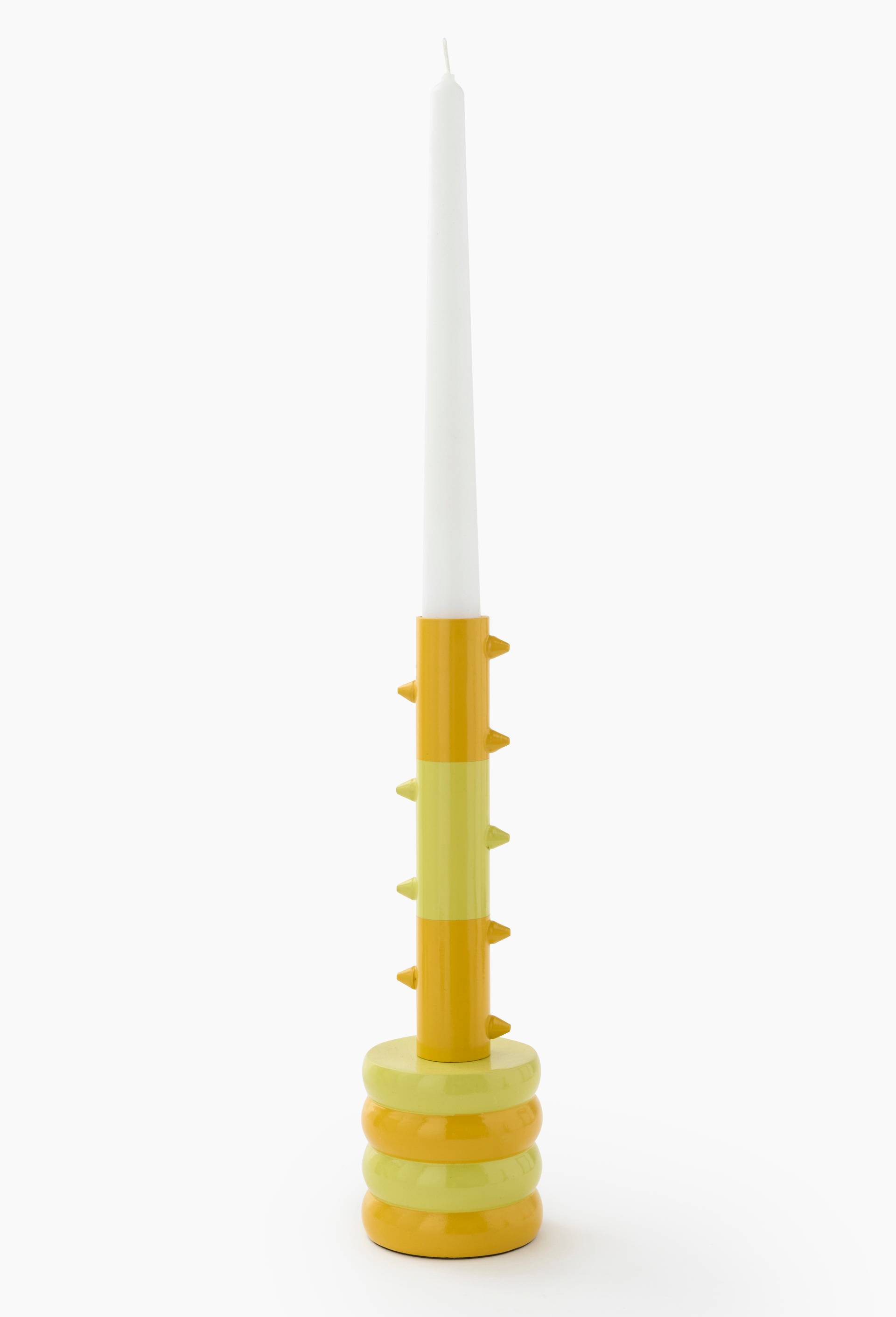 Bougeoir jaune &agrave; rayures, 24x7.5cm, en m&eacute;tal - MESTIZ x MONOPRIX, Jaune clair, large image number 1