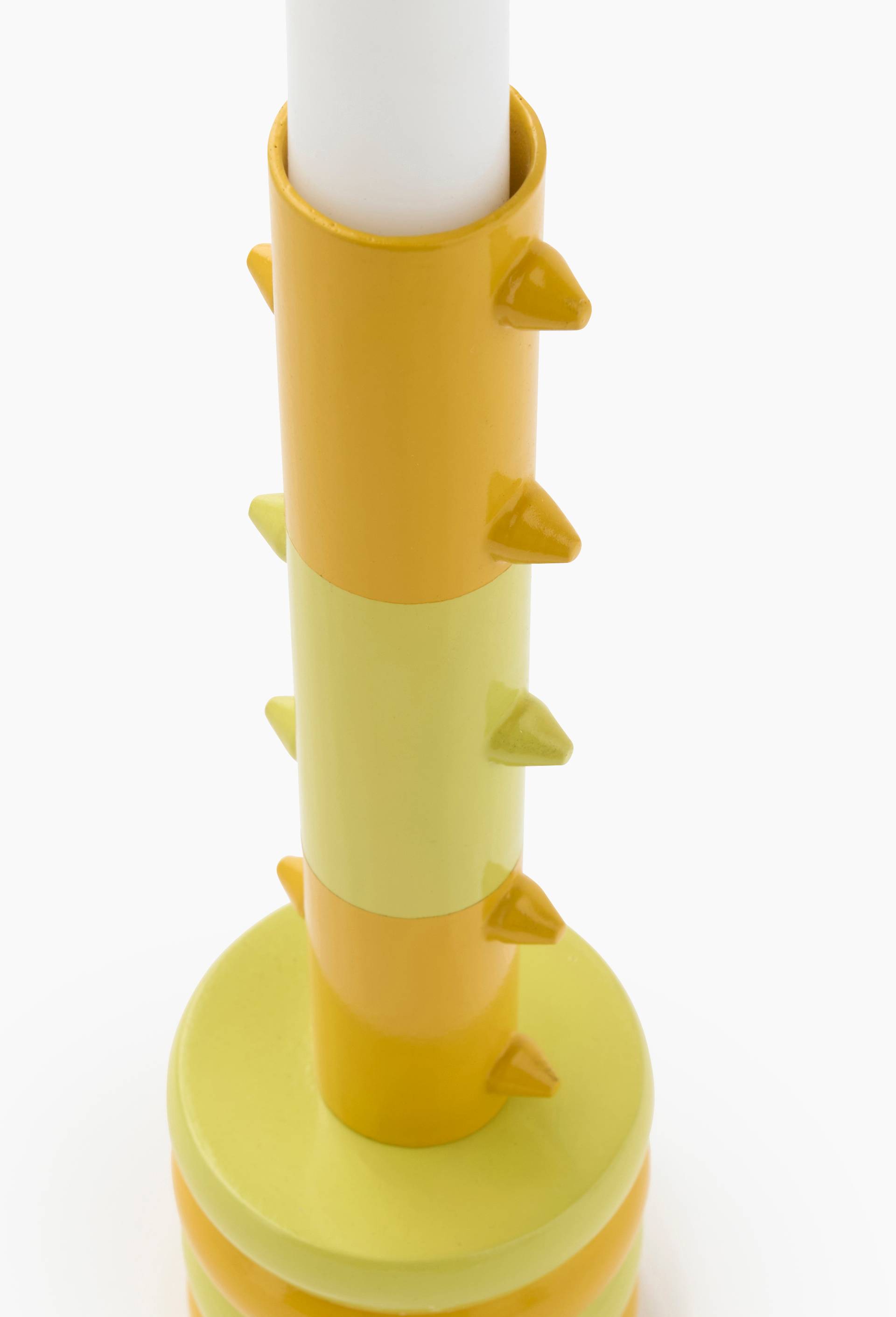 Bougeoir jaune &agrave; rayures, 24x7.5cm, en m&eacute;tal - MESTIZ x MONOPRIX, Jaune clair, large image number 2