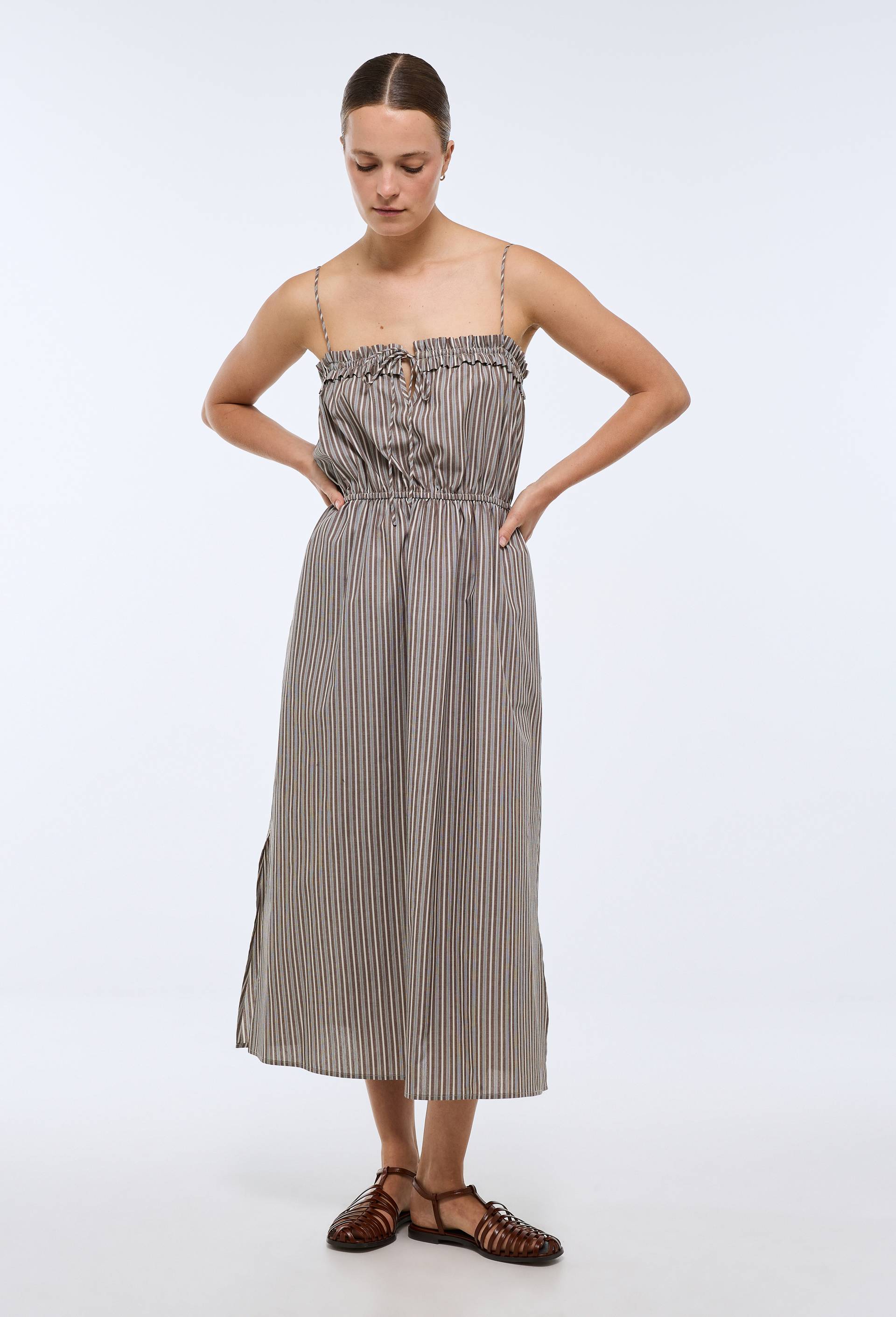 Robe longue cintr&eacute;e unie en coton BIO GOTS, Ecru, large image number 0