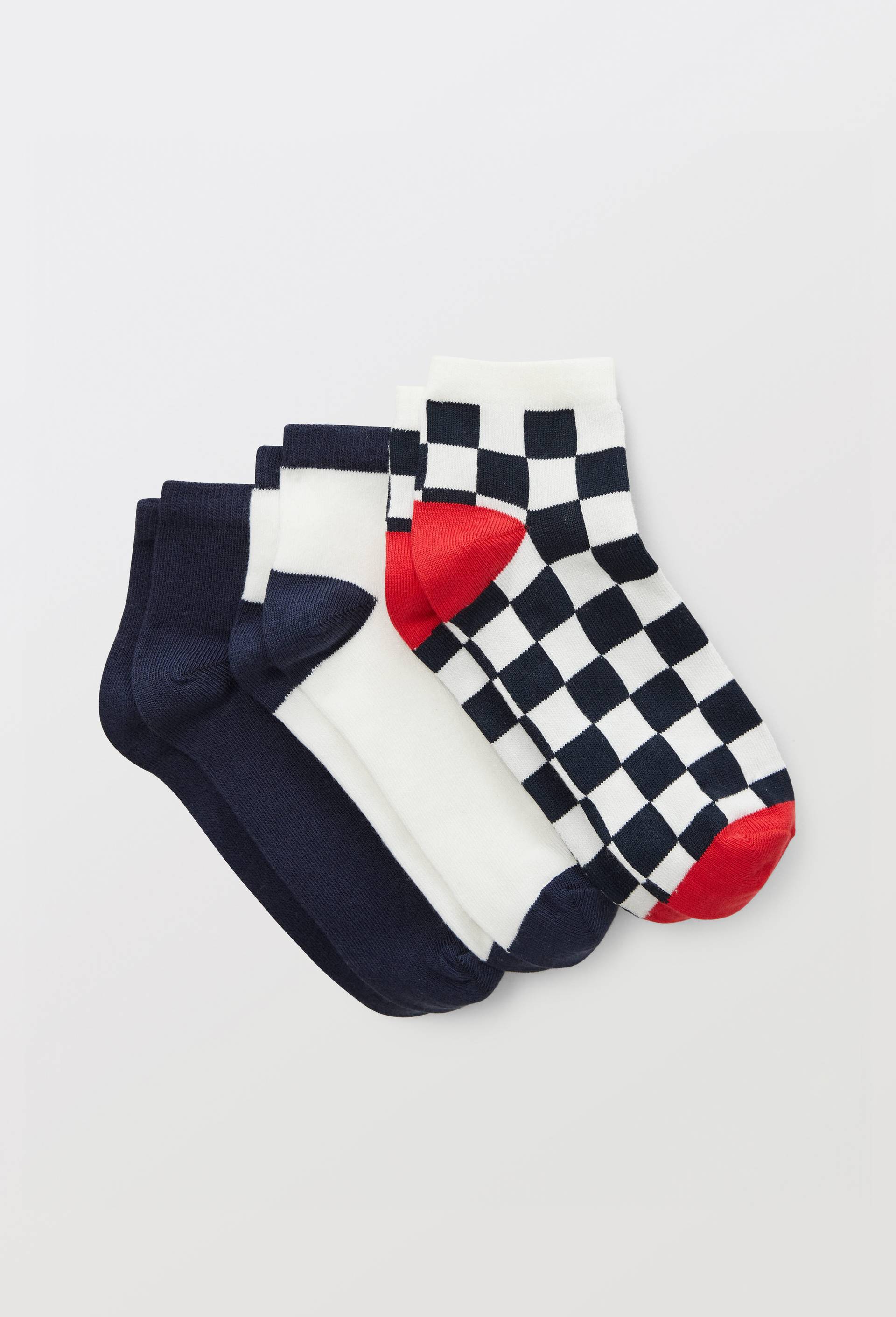 Lot de 3 paires de chaussettes courtes &agrave; motifs contenant du coton BIO, Bleu fonc&eacute;, large image number 0.0