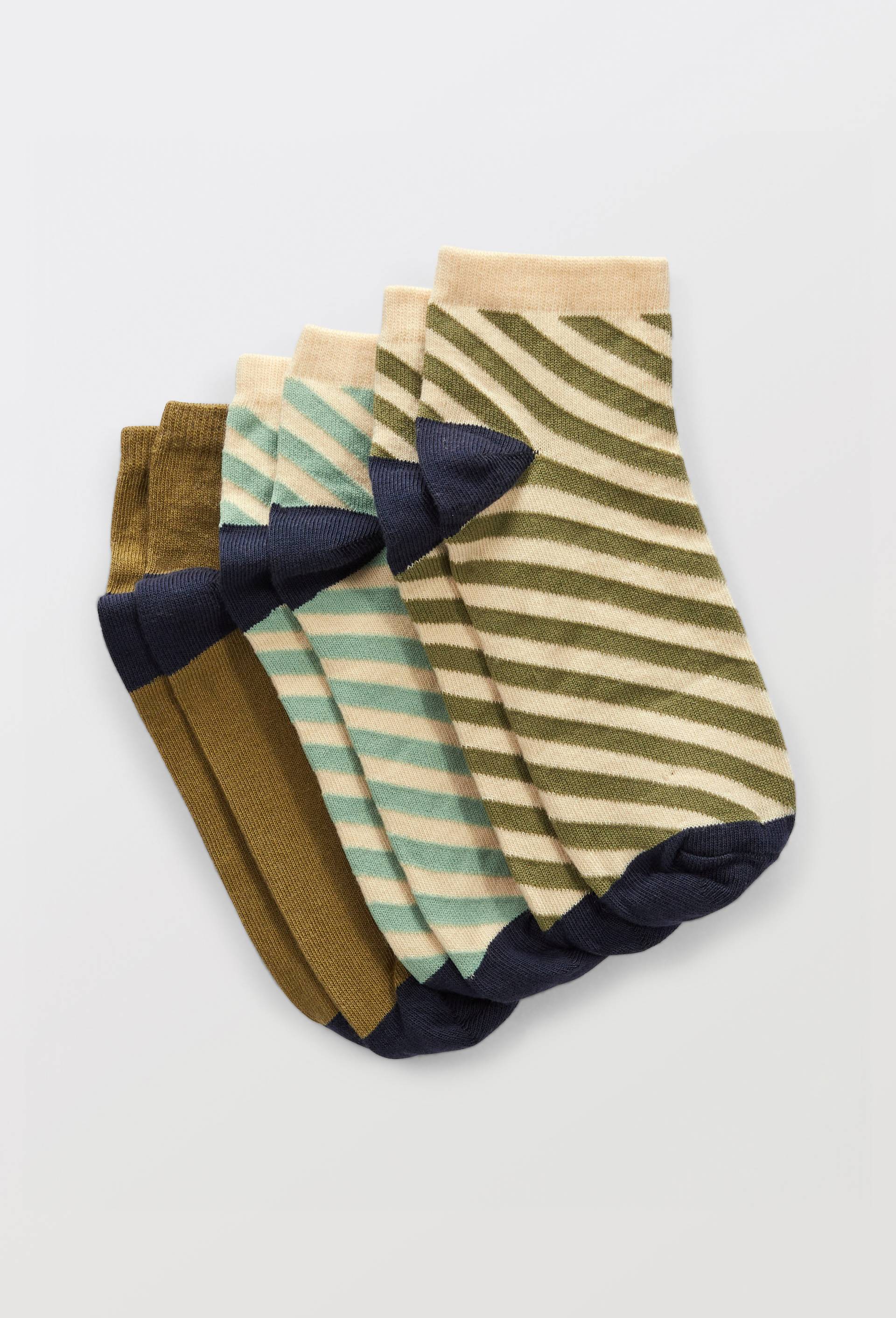 Lot de 3 paires de chaussettes courtes &agrave; motifs contenant du coton BIO, Vert fonc&eacute;, large image number 0