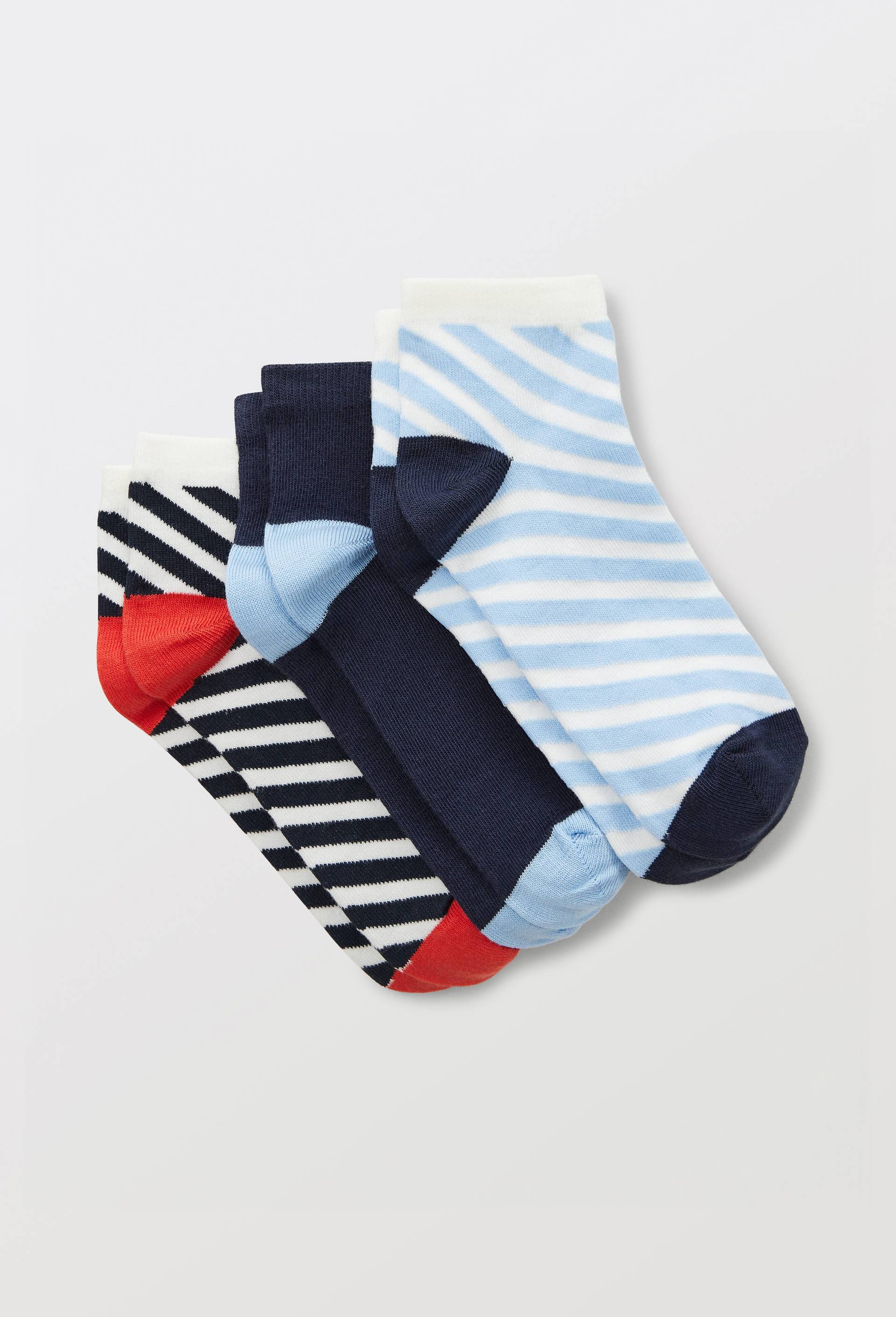 Lot de 3 paires de chaussettes courtes &agrave; motifs contenant du coton BIO, Bleu fonc&eacute;, large image number 0