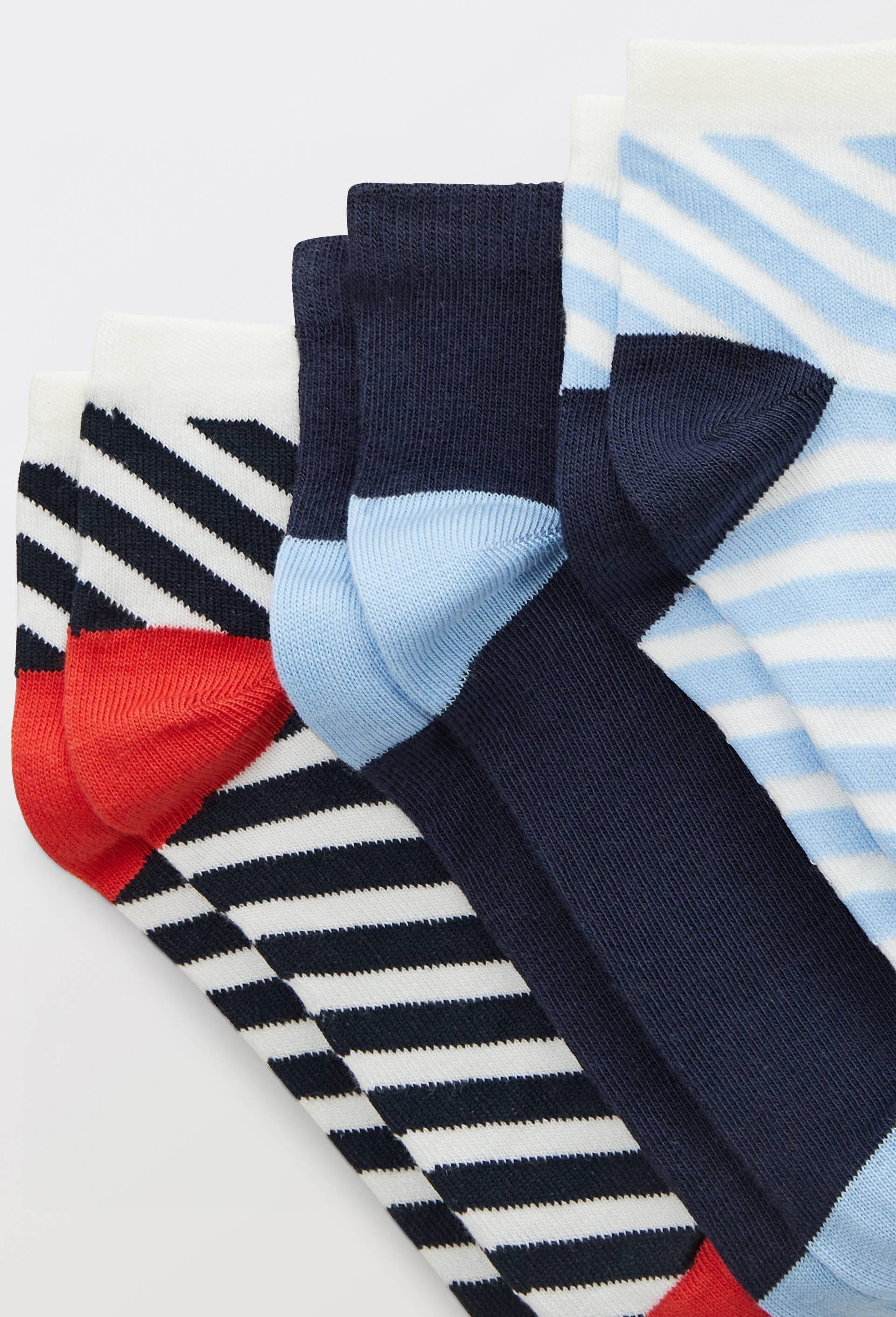Lot de 3 paires de chaussettes courtes &agrave; motifs contenant du coton BIO, Bleu fonc&eacute;, large image number 1