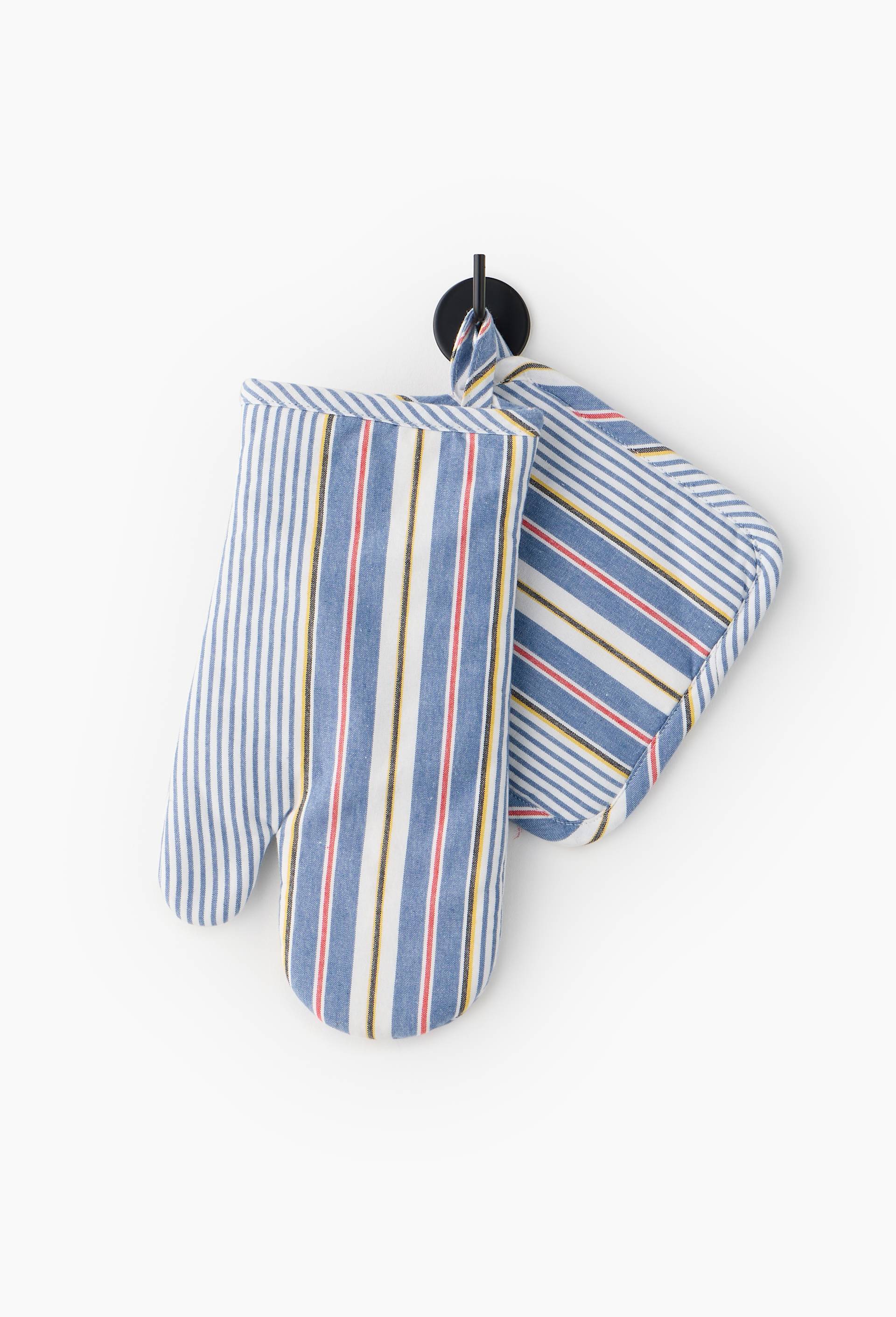 Lot gant et manique, 16x33cm + 20x20cm, 100% coton, Bleu, large image number 0