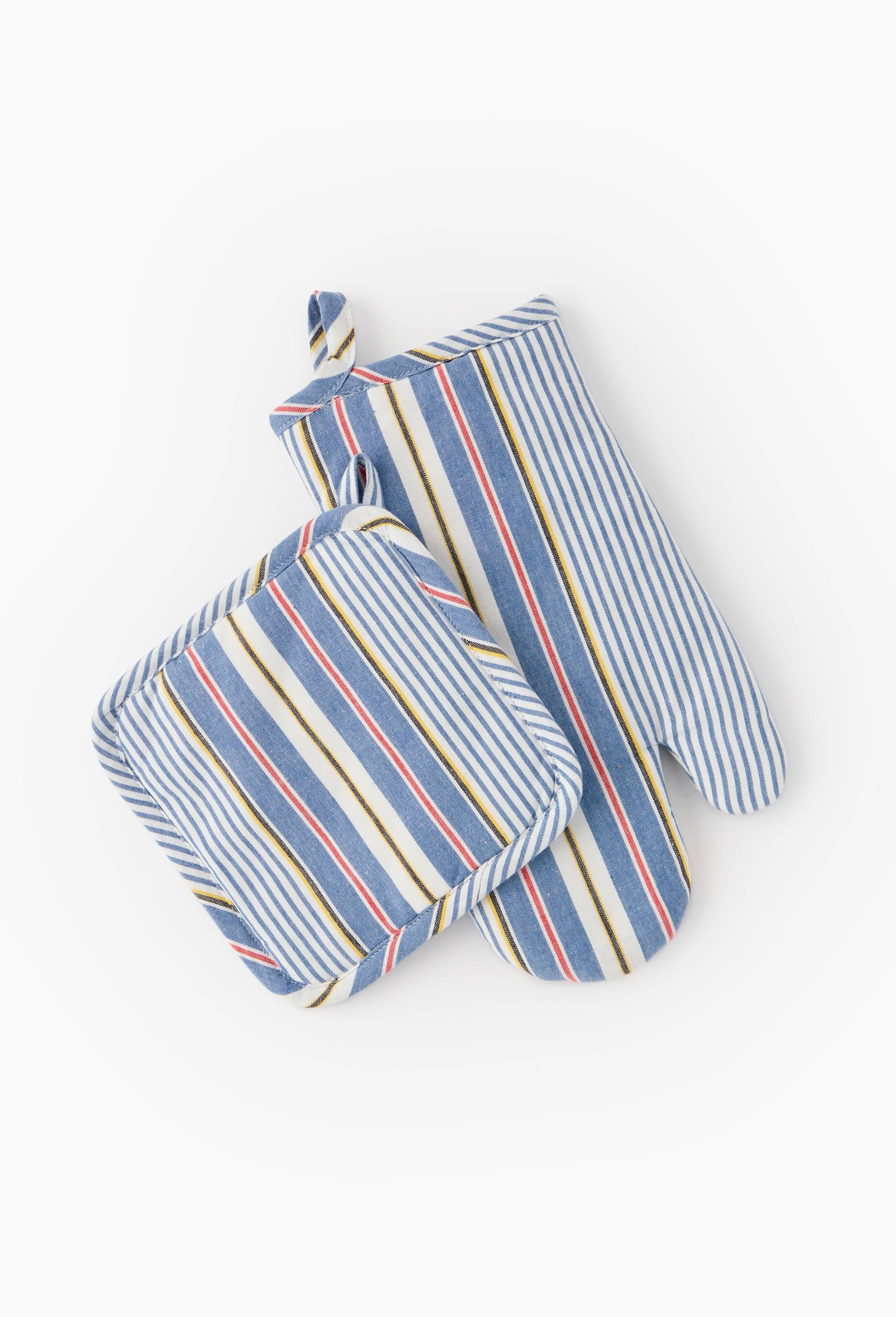 Lot gant et manique, 16x33cm + 20x20cm, 100% coton, Bleu, large image number 1.0