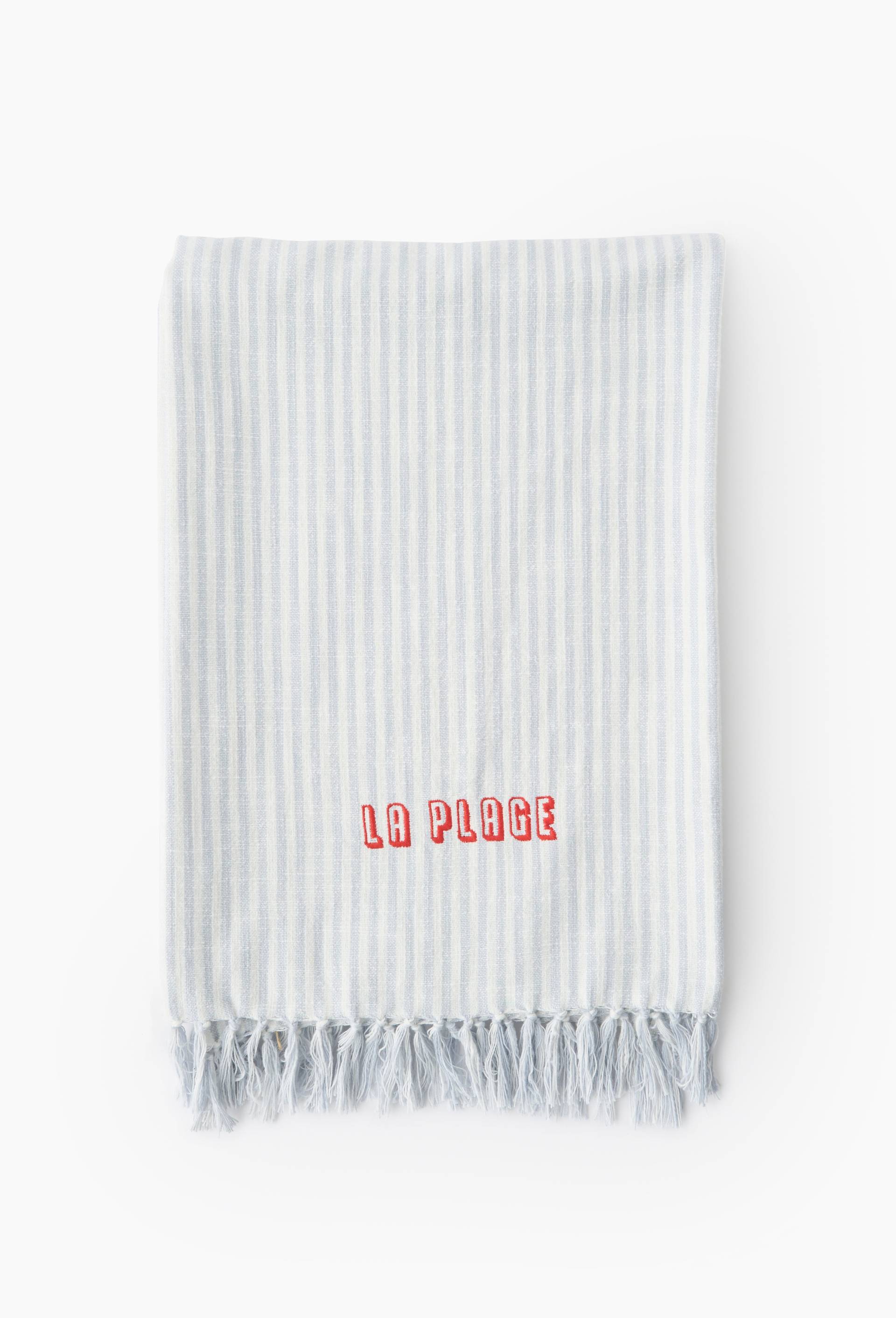 Fouta coton brod&eacute;e, 100x180cm, 100% coton, Bleu clair, large image number 0
