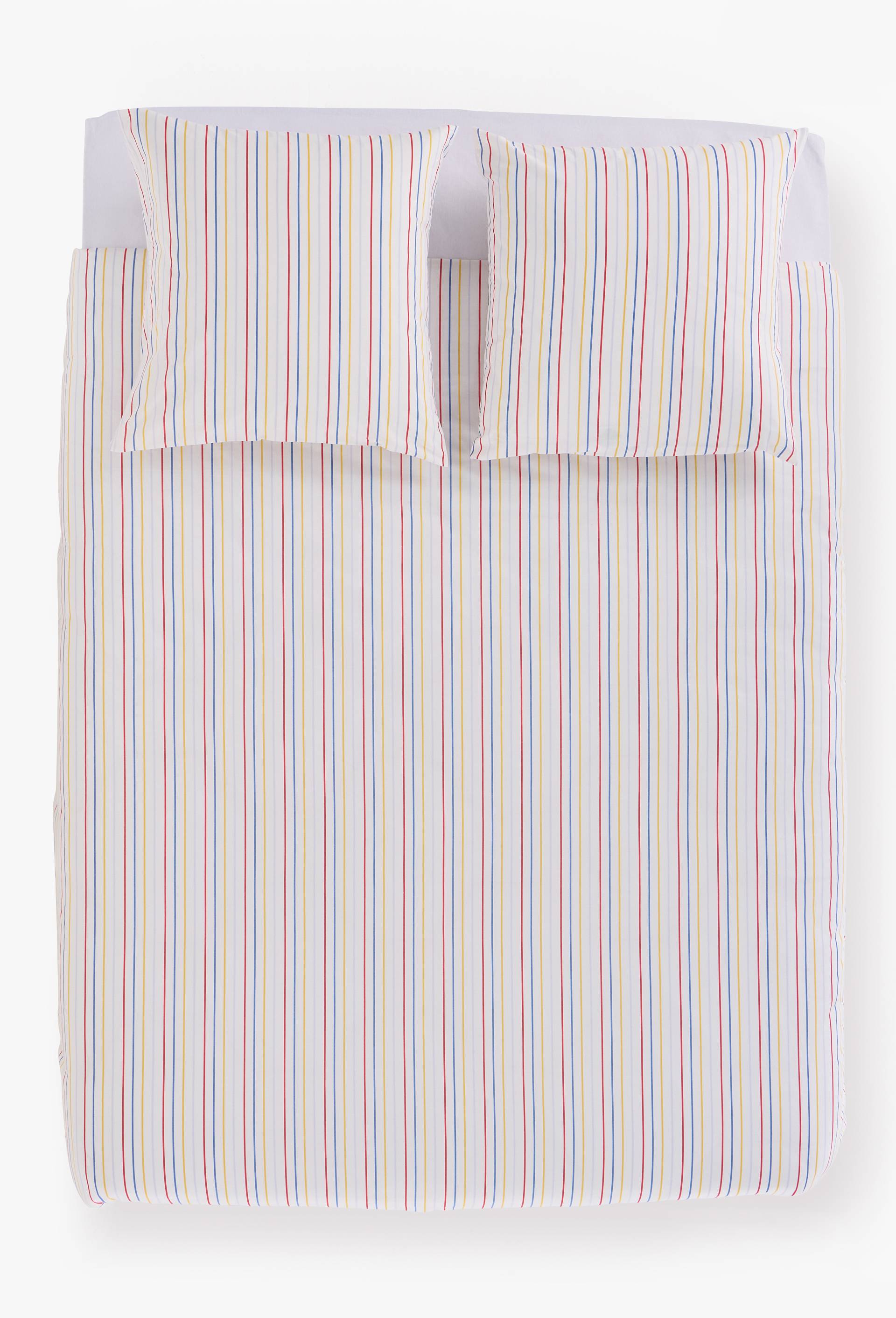 Lot avec housse de couette et deux taies d'oreiller carr&eacute;es imprim&eacute; ray&eacute;, 240x220cm et 63x63cm, 100% coton bio GOTS, Ecru, large image number 2