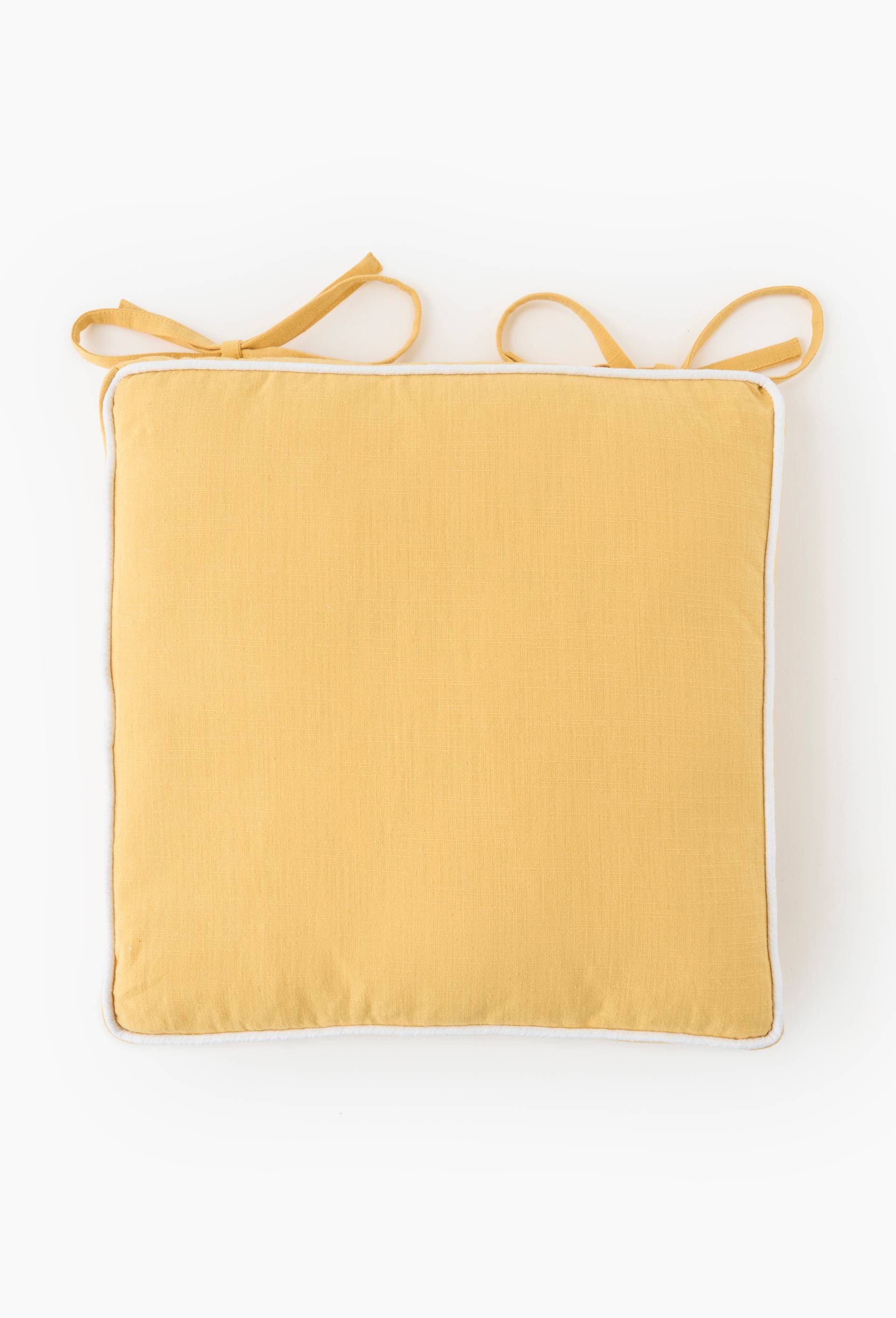 Galette de chaise, 40x40cm, 100% coton, Jaune, large image number 0
