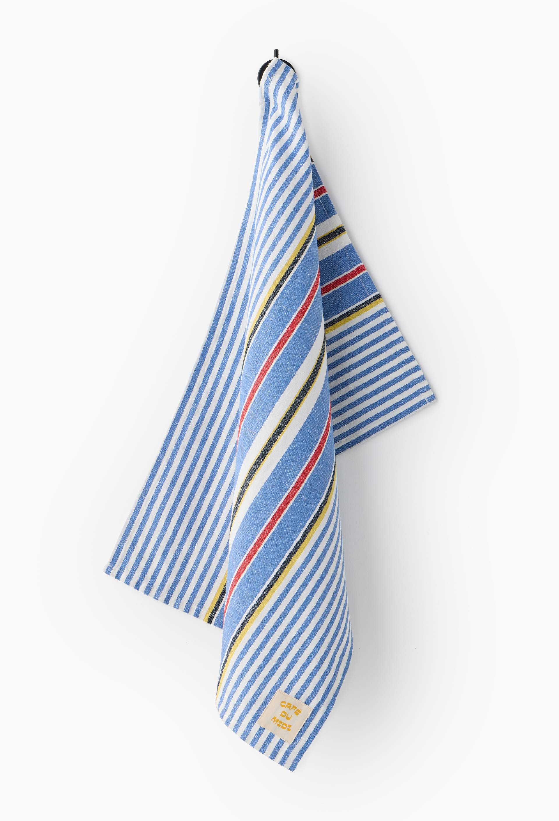 Torchon ray&eacute;, uni,  50x70 cm, 60% coton et 40% lin, Bleu, large image number 0