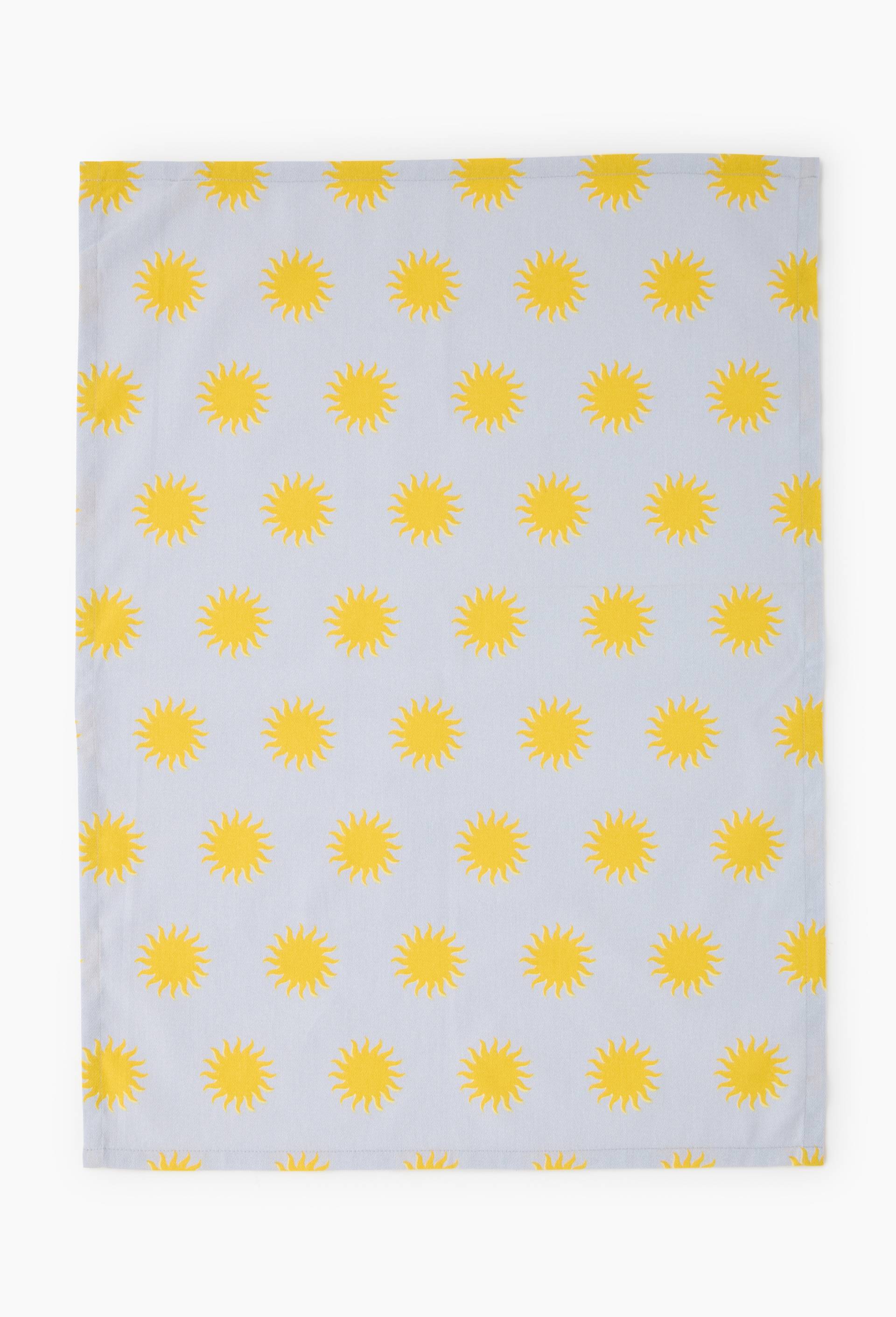 Torchon imprim&eacute; soleils, 50x70cm, 100% coton recycl&eacute;, Jaune, large image number 1.0