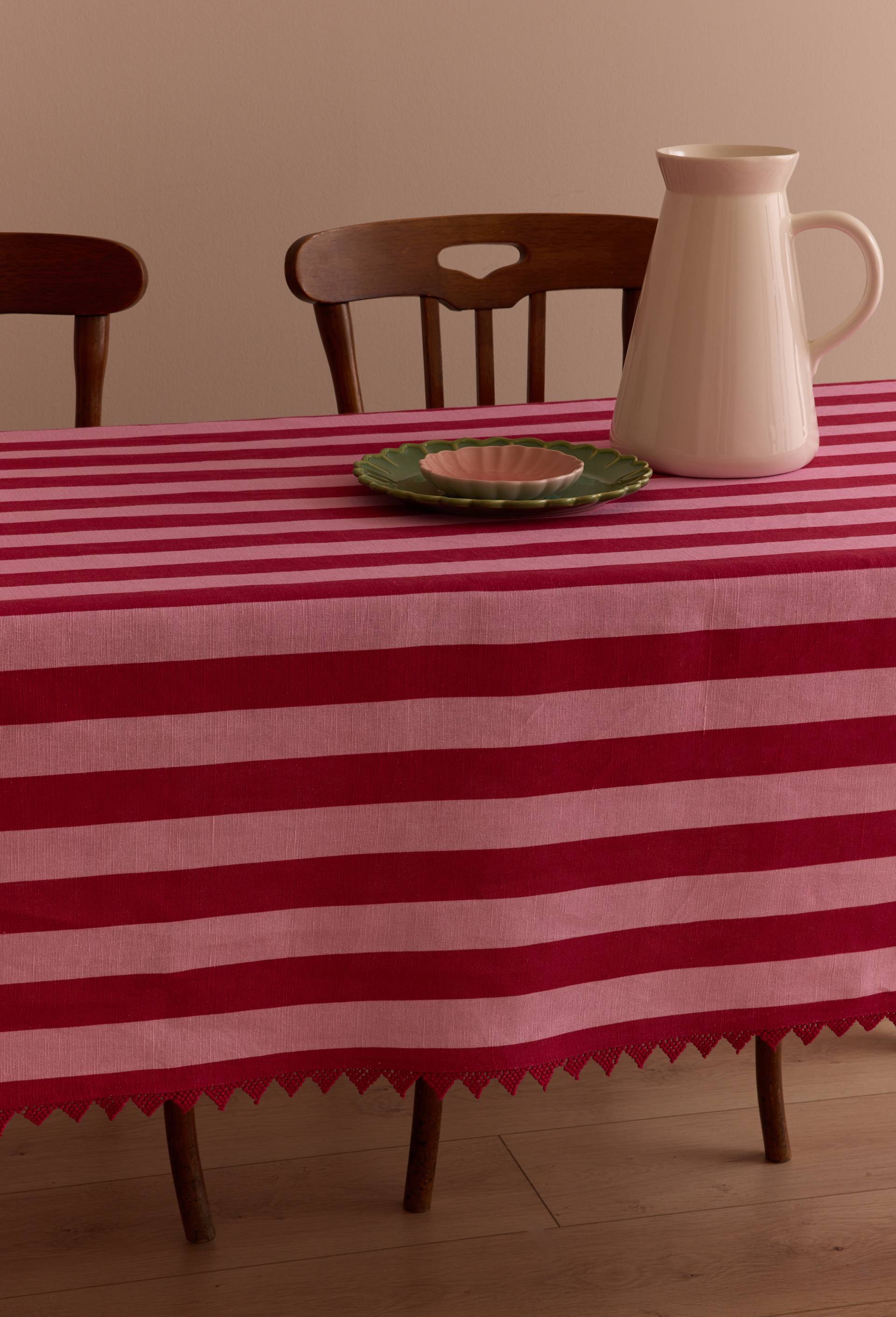 Nappe &agrave; rayures 250x175  en coton lin - MESTIZ x MONOPRIX, Rose, large image number 0