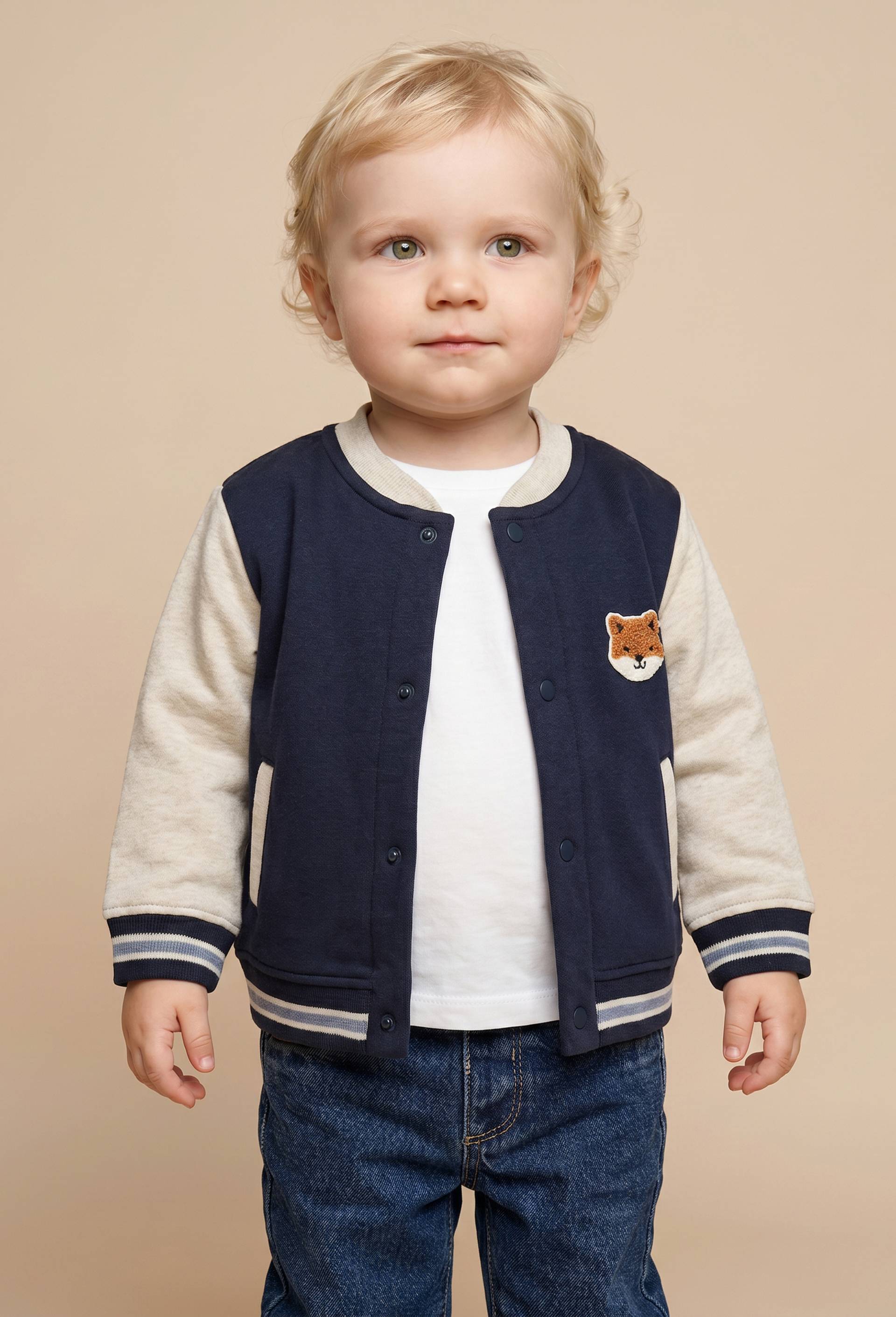 Gilet col teddy en molleton en coton BIO GOTS, Bleu fonc&eacute;, swatch image