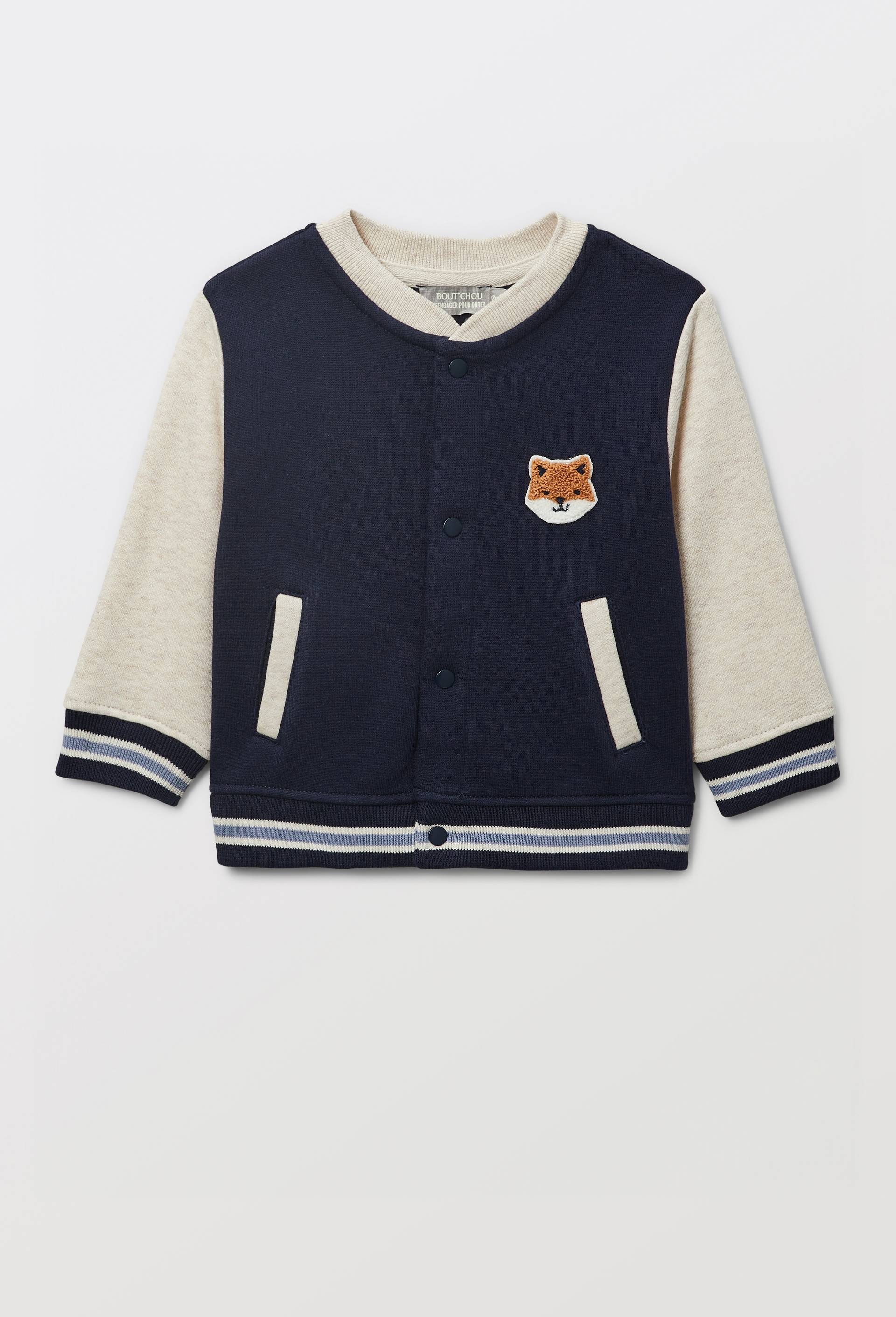 Gilet col teddy en molleton en coton BIO GOTS, Bleu fonc&eacute;, large image number 1.0