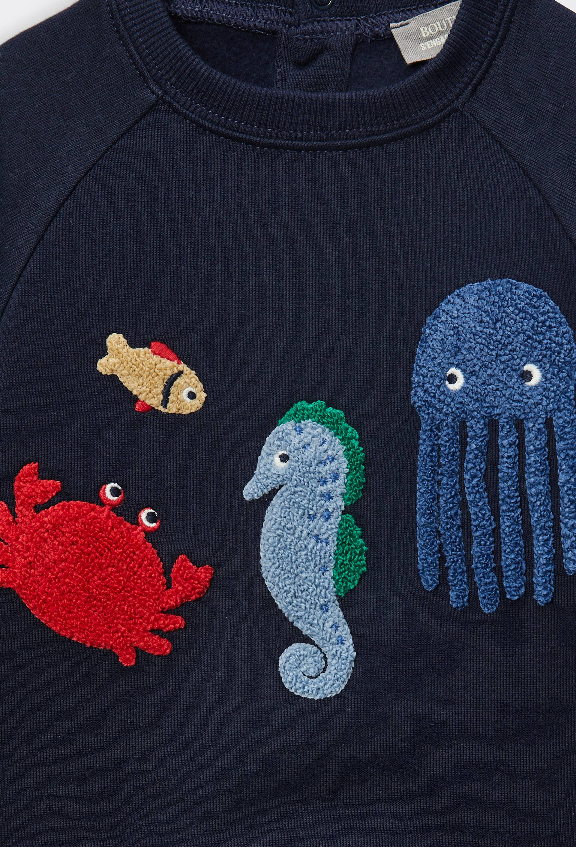 Sweat imprim&eacute; en coton BIO GOTS, Bleu fonc&eacute;, large image number 3.0