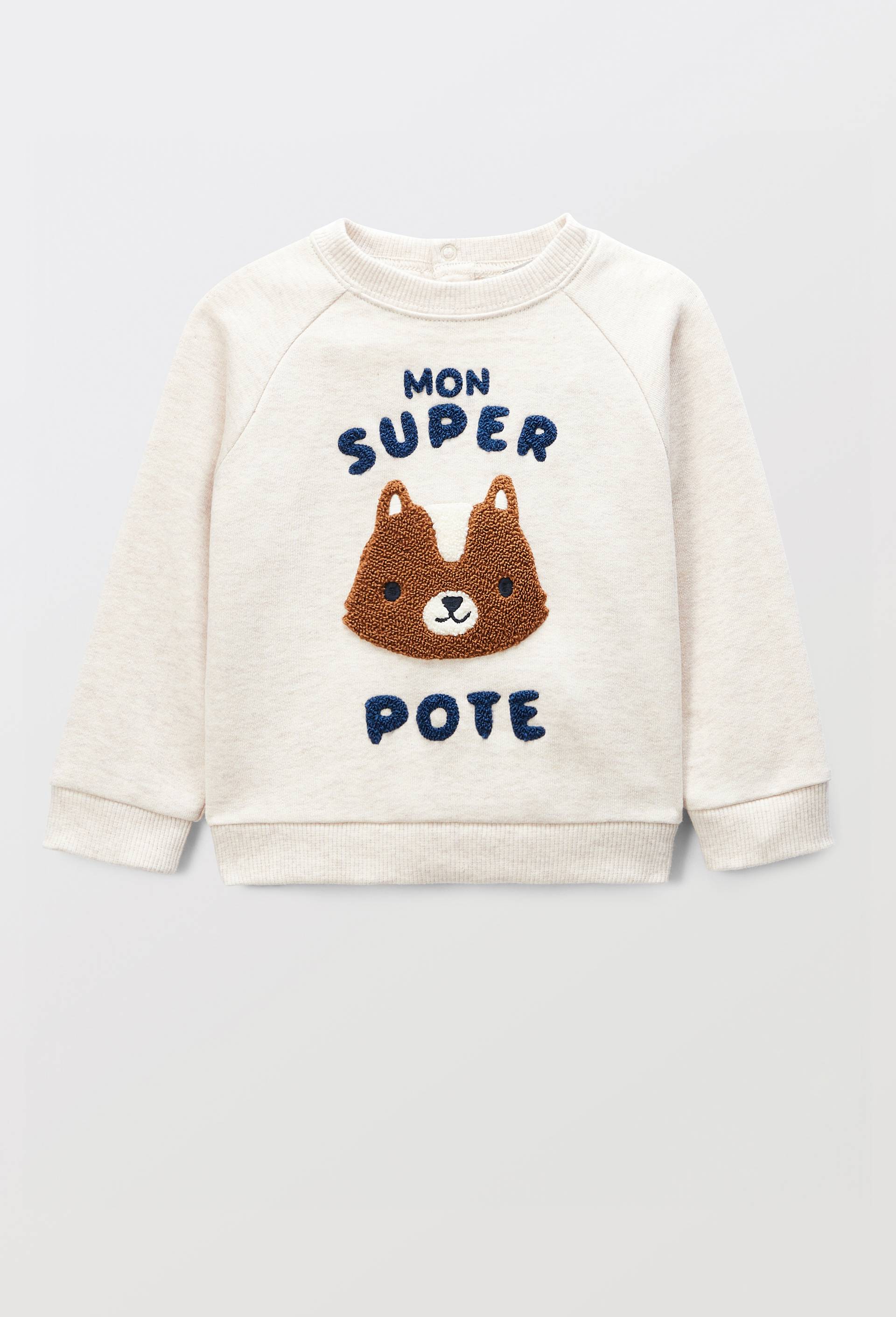 Sweat brod&eacute; en coton BIO GOTS, Beige, large image number 0