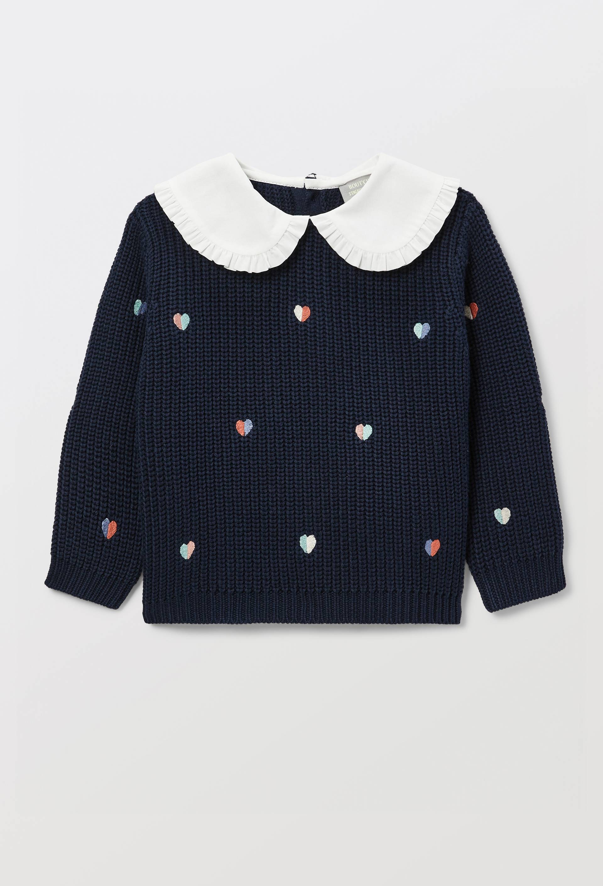 Pull brod&eacute; &agrave; col chambray en coton, Bleu fonc&eacute;, large image number 1.0