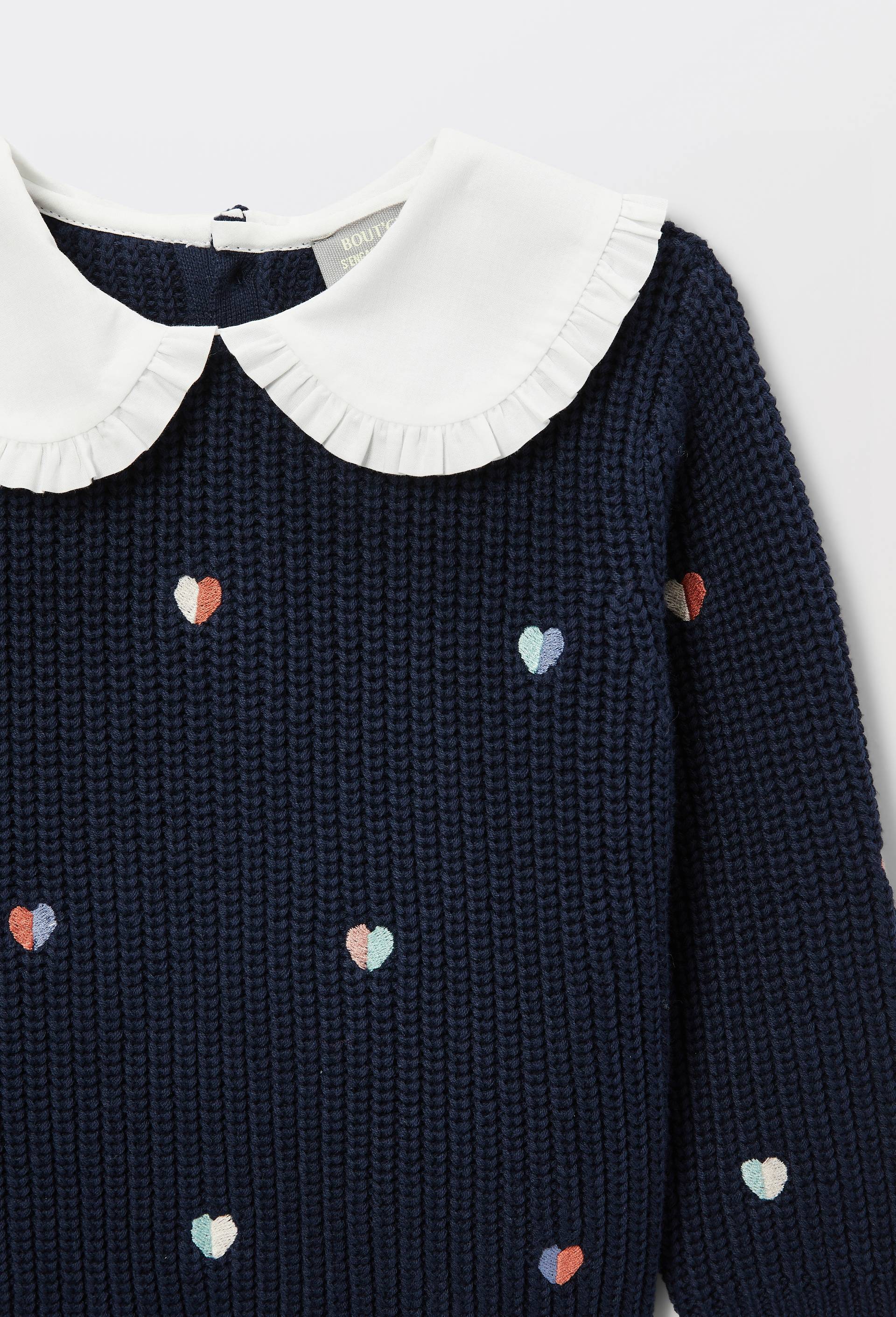 Pull brod&eacute; &agrave; col chambray en coton, Bleu fonc&eacute;, large image number 3