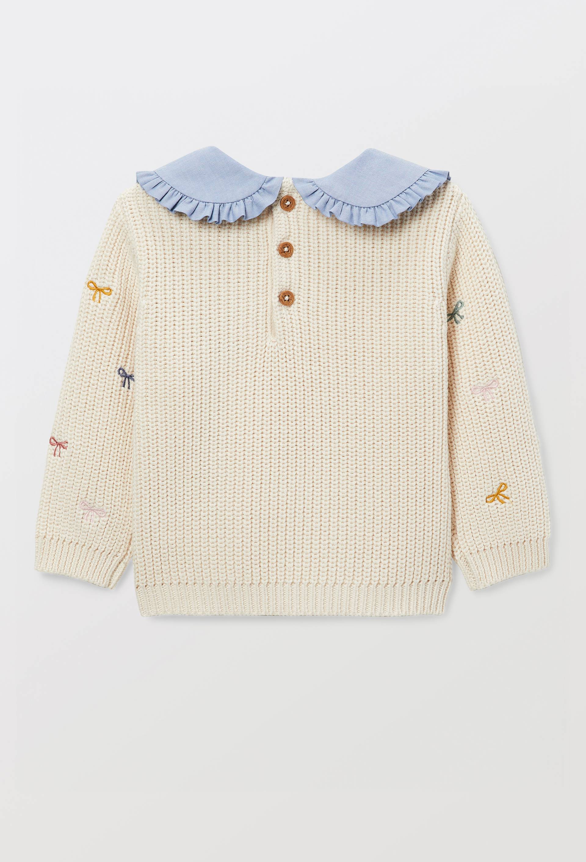 Pull brod&eacute; &agrave; col chambray en coton, Beige clair, large image number 2