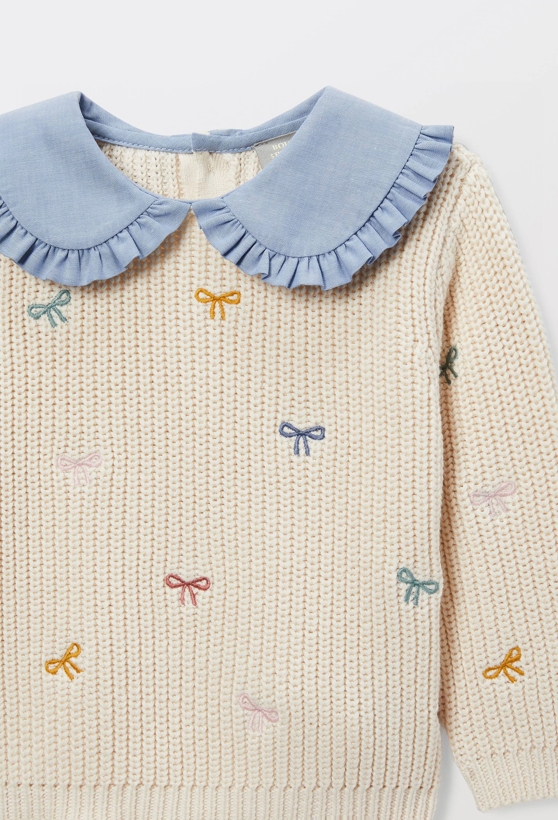 Pull brod&eacute; &agrave; col chambray en coton, Beige clair, large image number 3