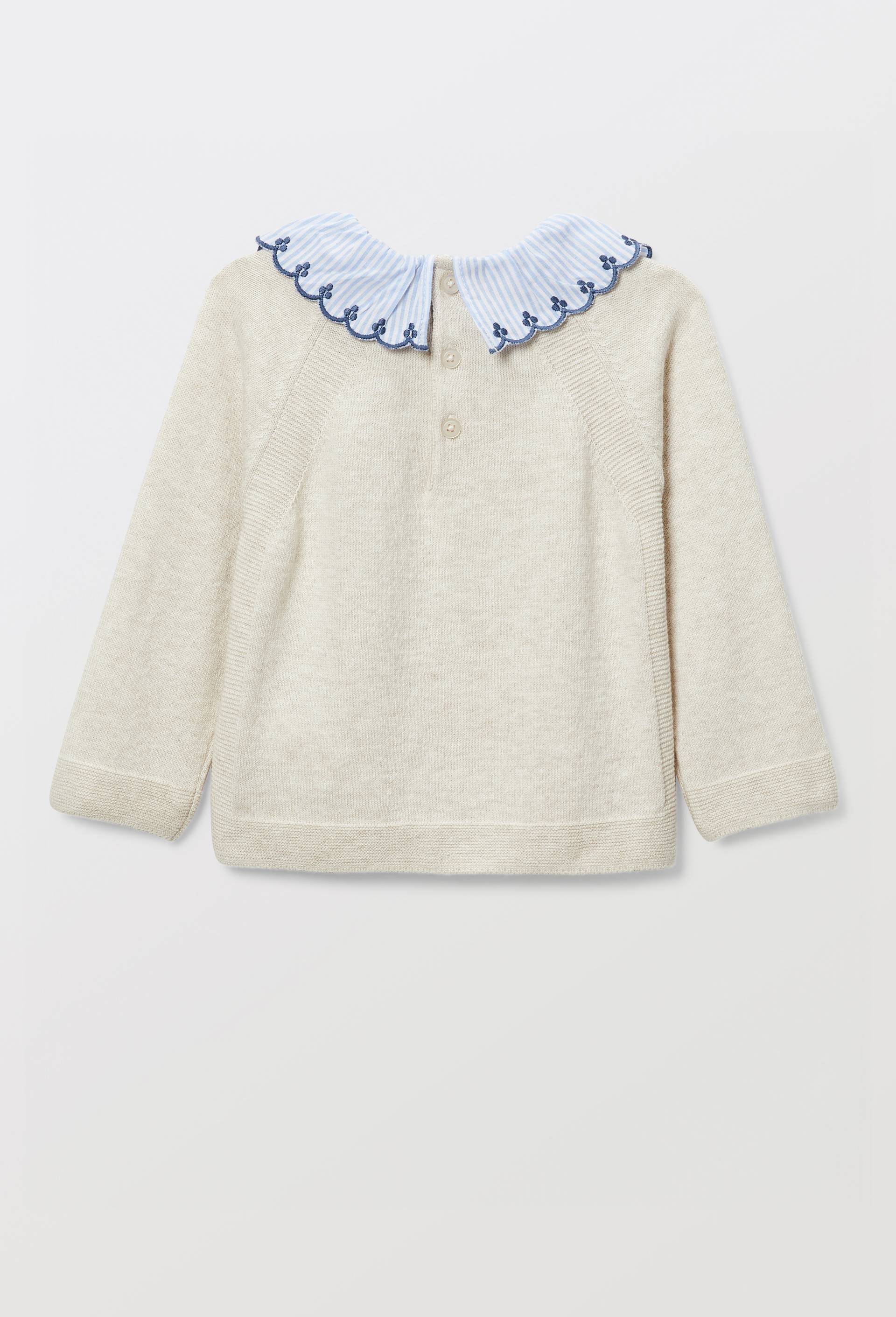 Pull uni &agrave; col ray&eacute; contenant de la laine, Beige, large image number 2