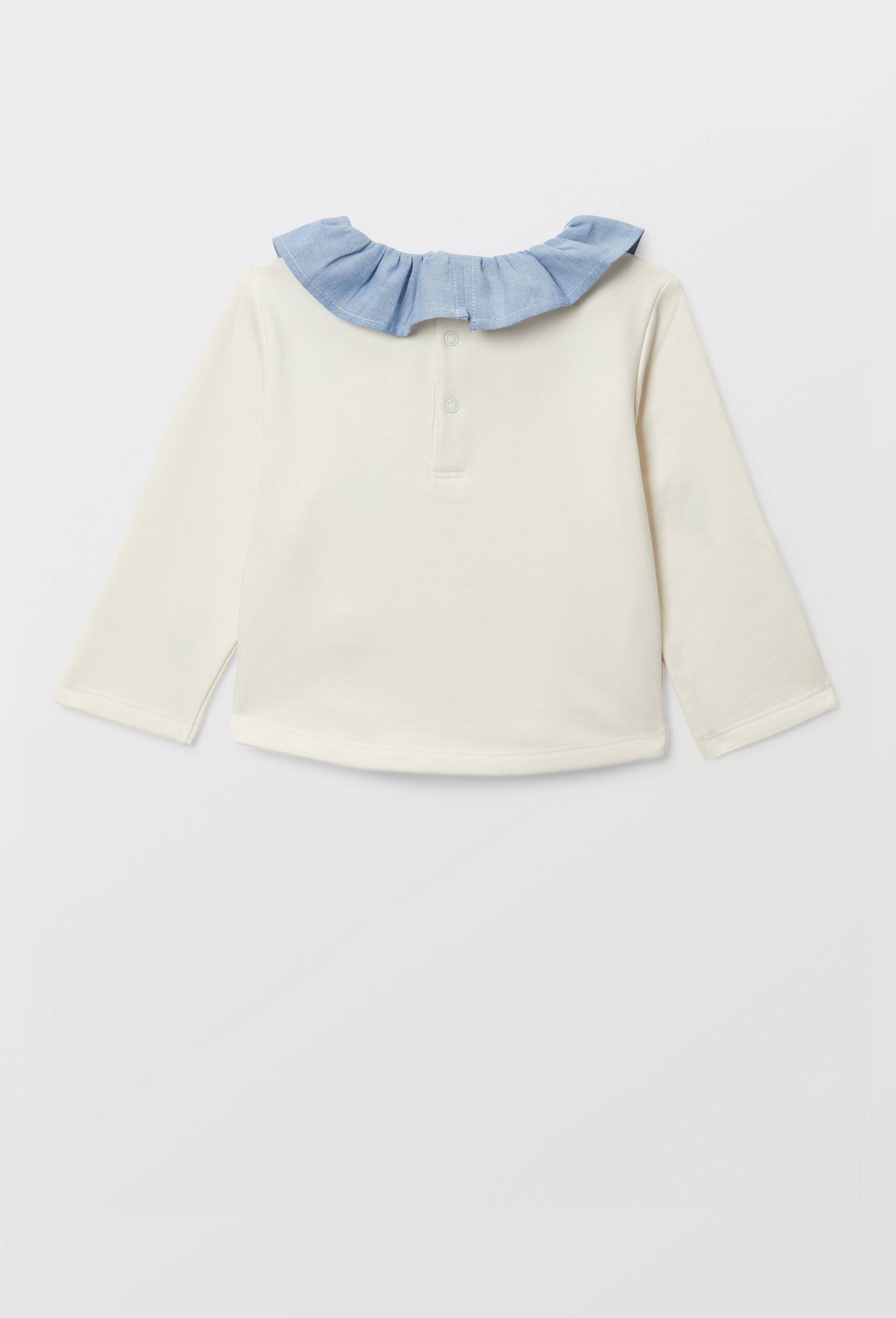 Sweat brod&eacute; &agrave; col chambray en coton BIO GOTS, Beige clair, large image number 1.0