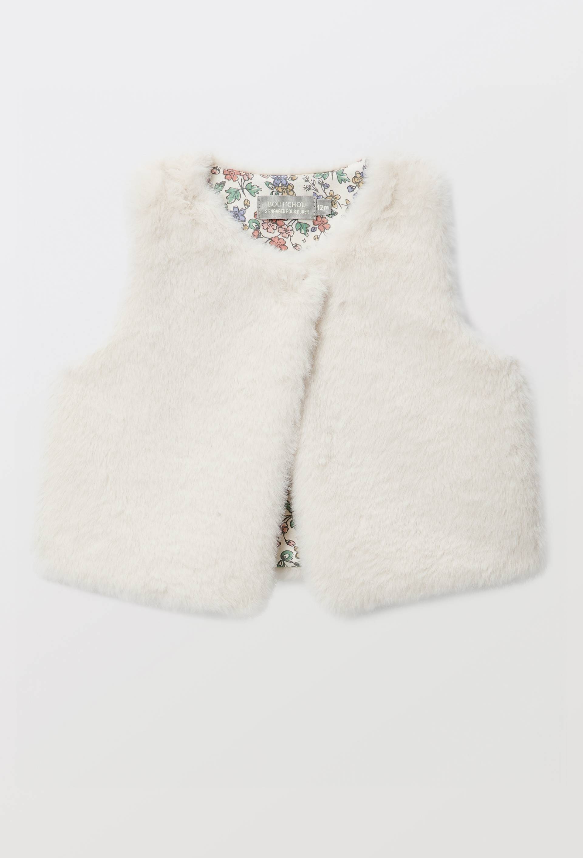 Gilet sans manches uni en fausse fourrure, Beige clair, large image number 0.0