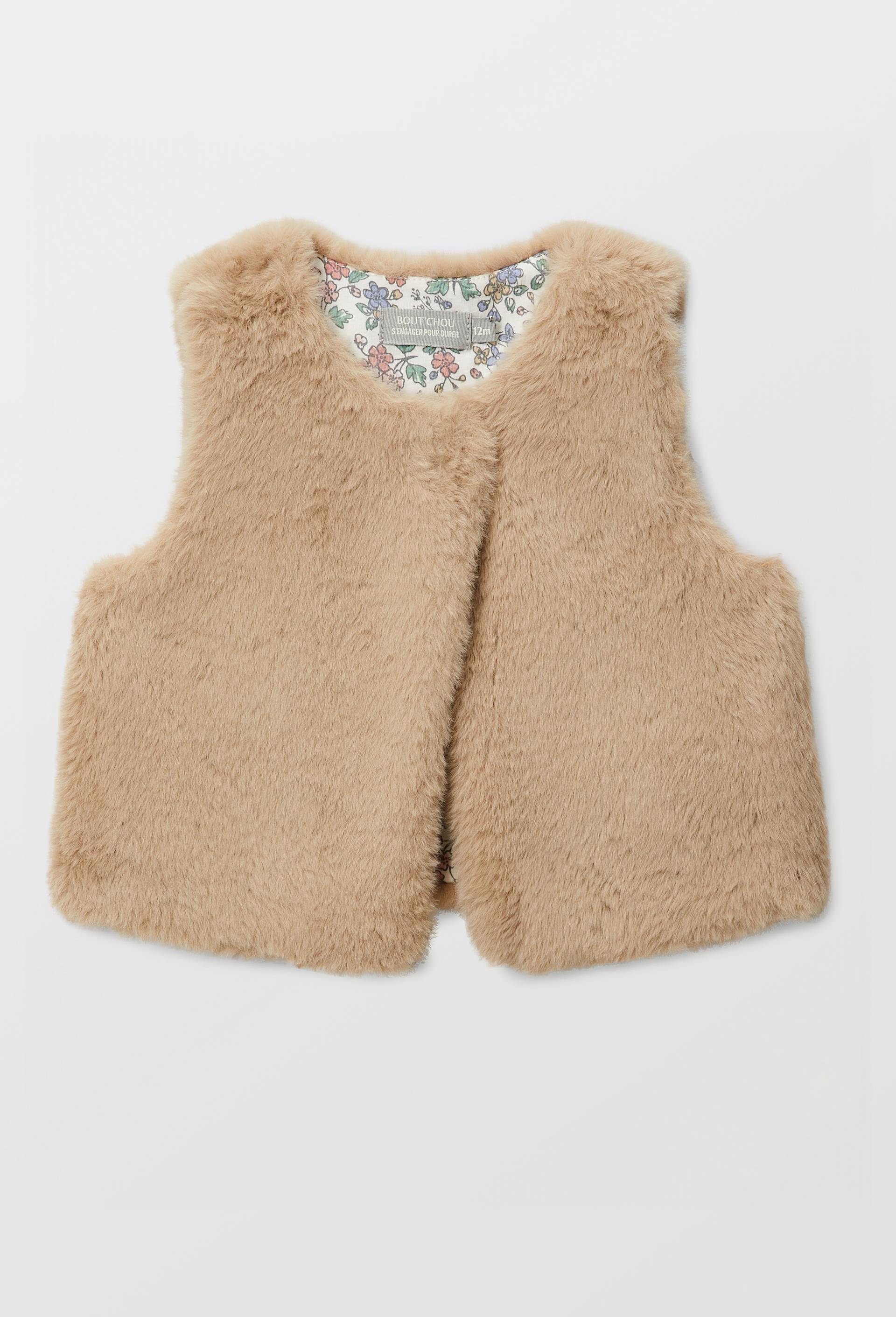 Gilet sans manches uni en fausse fourrure, Brun clair, large image number 0