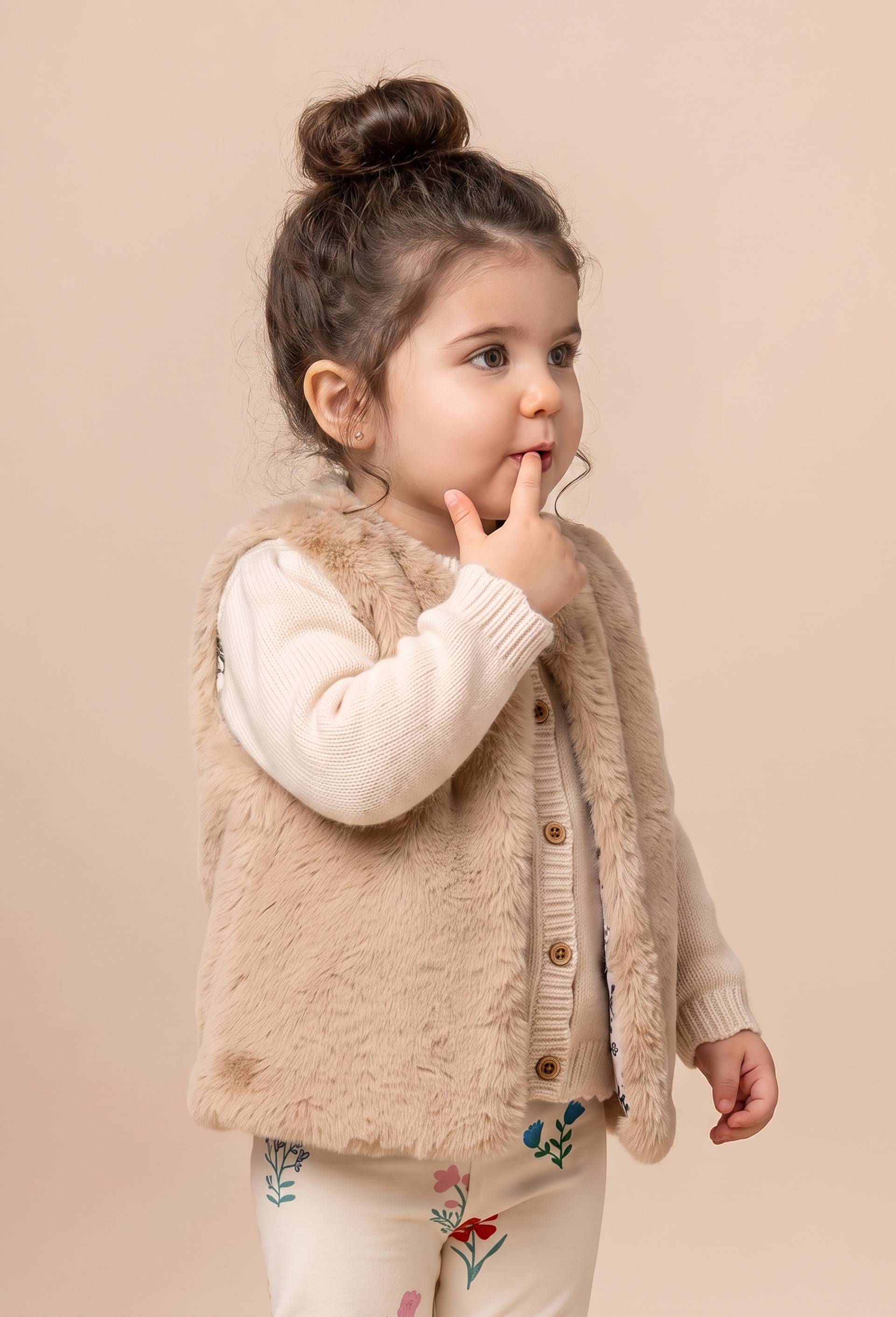 Gilet sans manches uni en fausse fourrure, Brun clair, large image number 0.0
